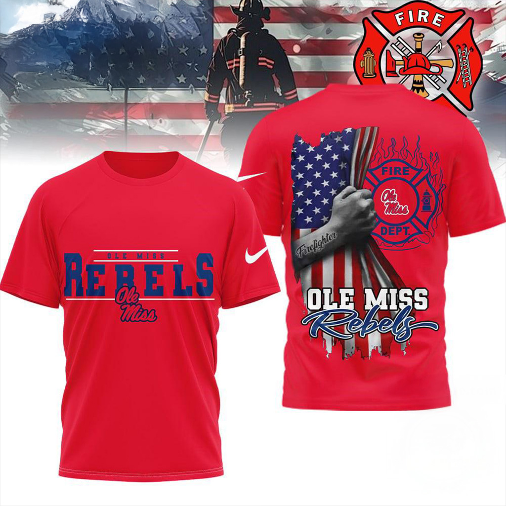 Ole Miss Rebels 2025 NCAA Firefighter American Flag Shirt Rebels Merch Best Gift For Him-1 Ole Miss Rebels 2025 NCAA Firefighter American Flag Shirt Rebels Merch Best Gift For Him-1