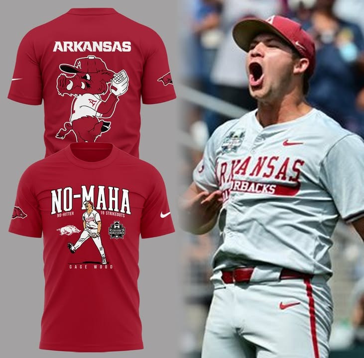 Omahogs Arkansas Razorback No-MAHA Shirt Gage Wood Men's College World Series 2025 Fan Merch-1 Omahogs Arkansas Razorback No-MAHA Shirt Gage Wood Men's College World Series 2025 Fan Merch-1