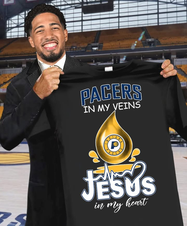 Pacers In My Veins Jesus In My Heart Faith T-Shirt Merch Best Gifts For Indiana Pacers Fans-1