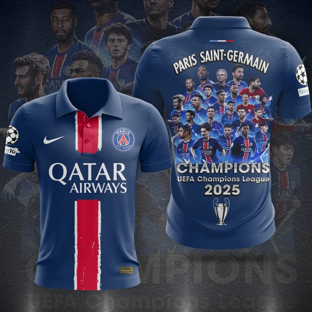 Paris Saint-Germain 2025 UEFA Champions League Champions Polo Shirt PSG Merch Fan Gifts-1 Paris Saint-Germain 2025 UEFA Champions League Champions Polo Shirt PSG Merch Fan Gifts-1