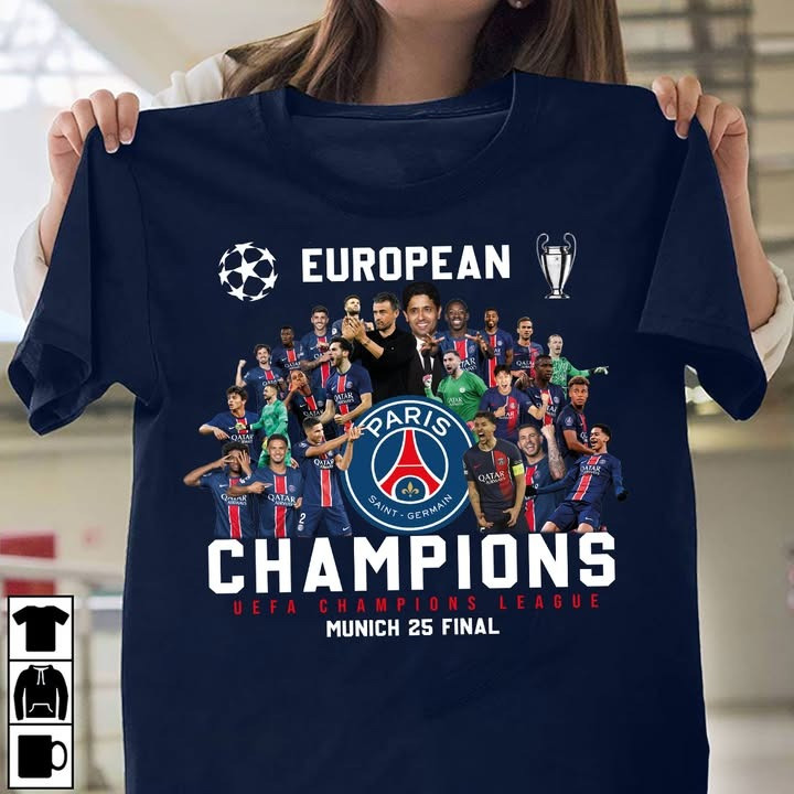 Paris Saint-Germain 2025 UEFA Champions League T-Shirt Champions Of Europe PSG Fan Merch-1