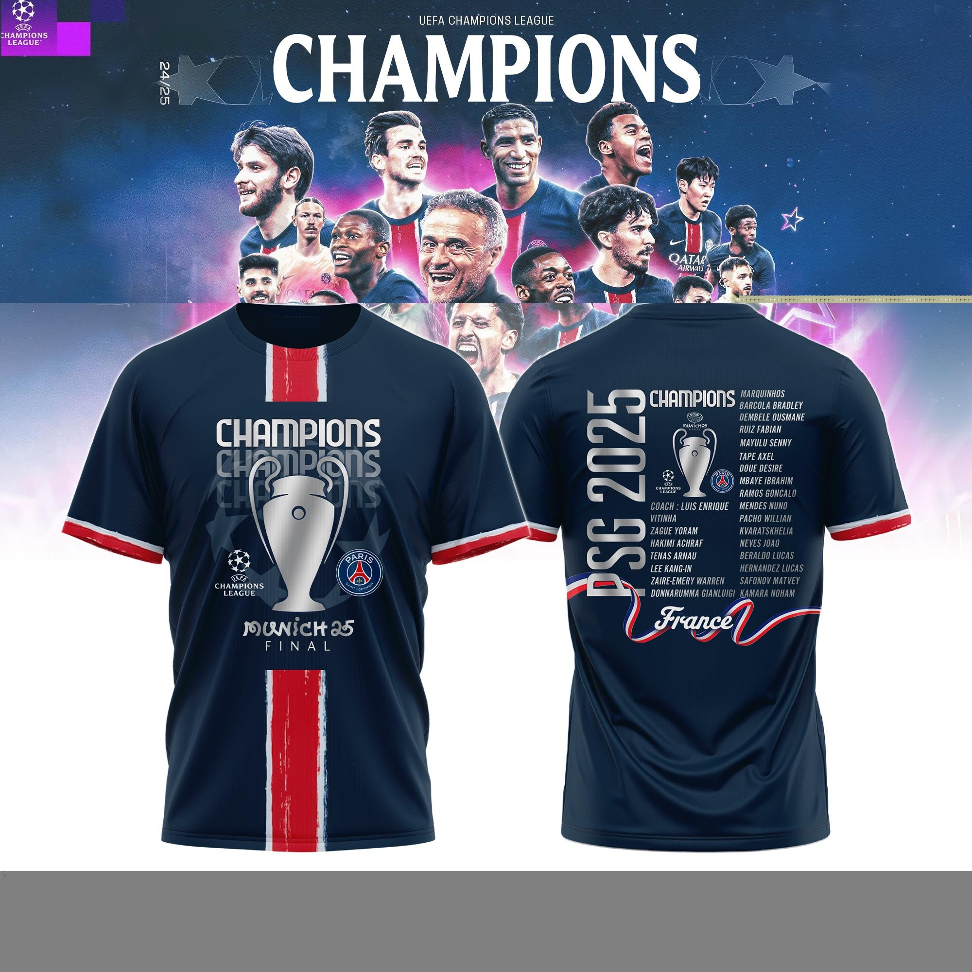 Paris Saint-Germain F.C. Champions League Winner 2025 Champions Shirt PSY Merch Mens Gift-1