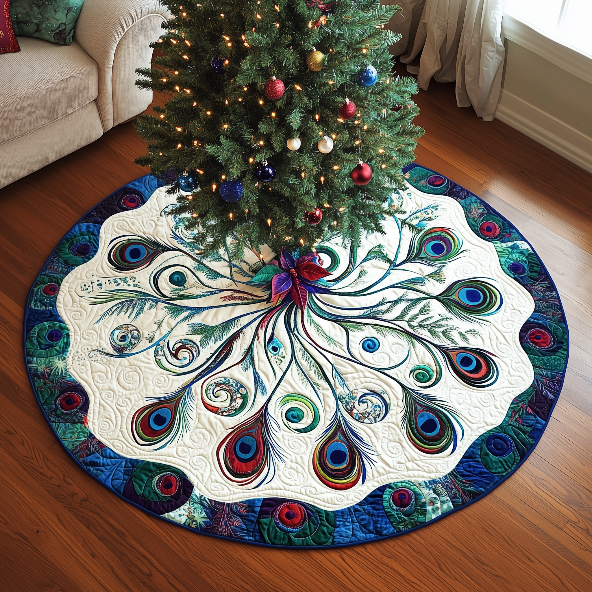 Peacock Quilted Tree Skirt Best Xmas Tree Skirts Decorations Peacock Merchandise Gifts-1 Peacock Quilted Tree Skirt Best Xmas Tree Skirts Decorations Peacock Merchandise Gifts-1
