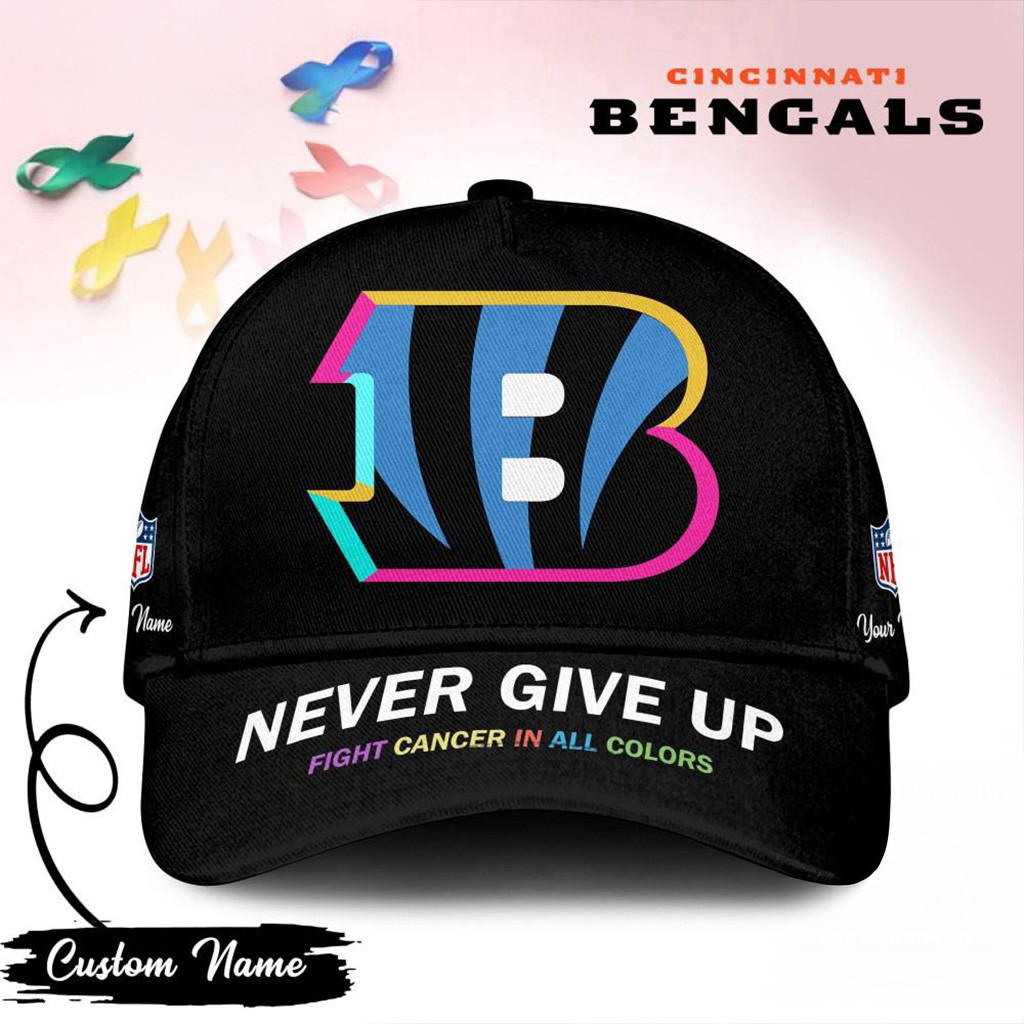 Personalized Cincinnati Bengals Never Give Up Fight Cancer In All Colors Hat Bengals Merch-1
