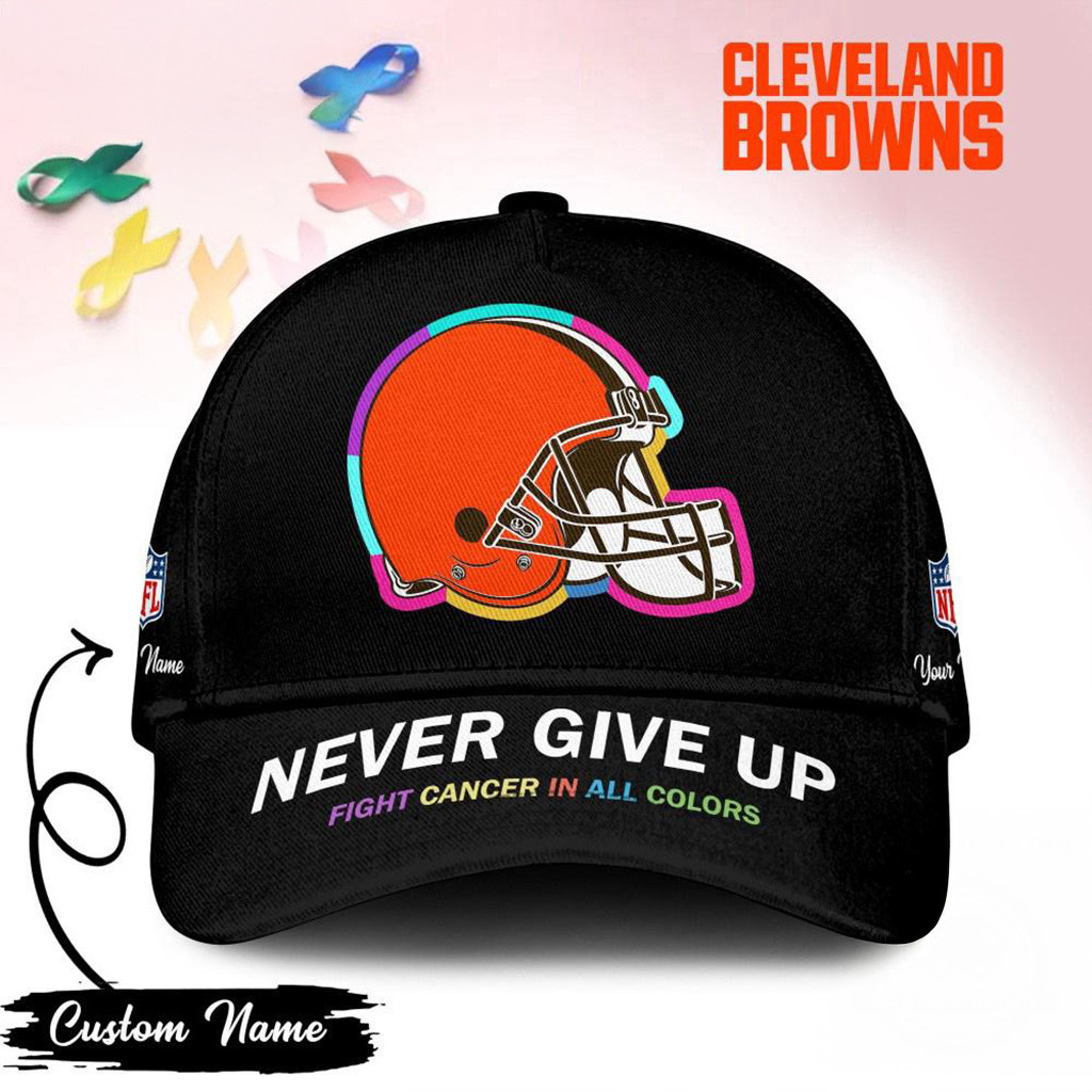 Personalized Cleveland Browns Never Give Up Fight Cancer In All Colors Hat Cleveland Browns Merch-1