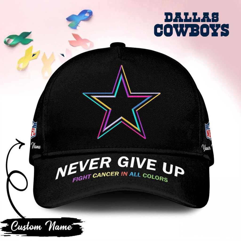 Personalized Dallas Cowboys Never Give Up Fight Cancer In All Colors Hat Dallas Cowboys Merch-1