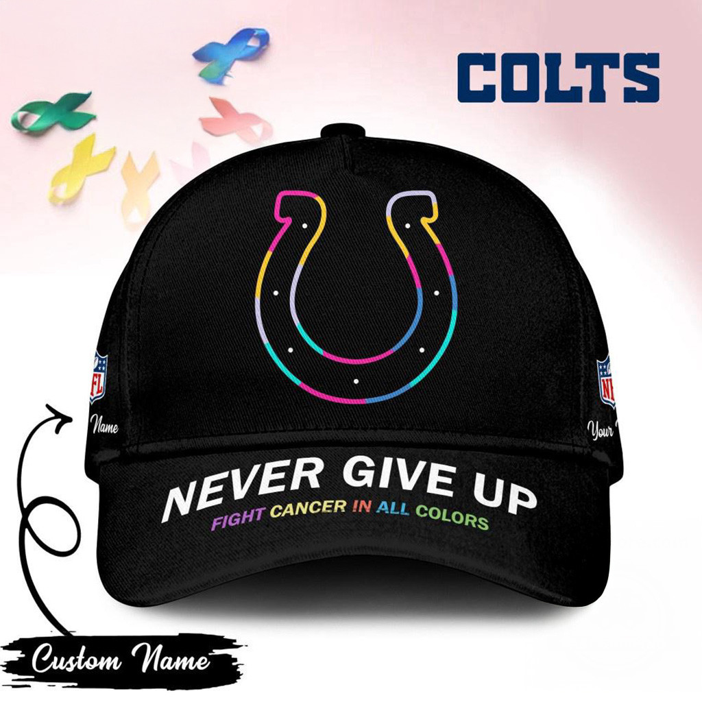 Personalized Indianapolis Colts Never Give Up Fight Cancer In All Colors Hat Colts Merch-1