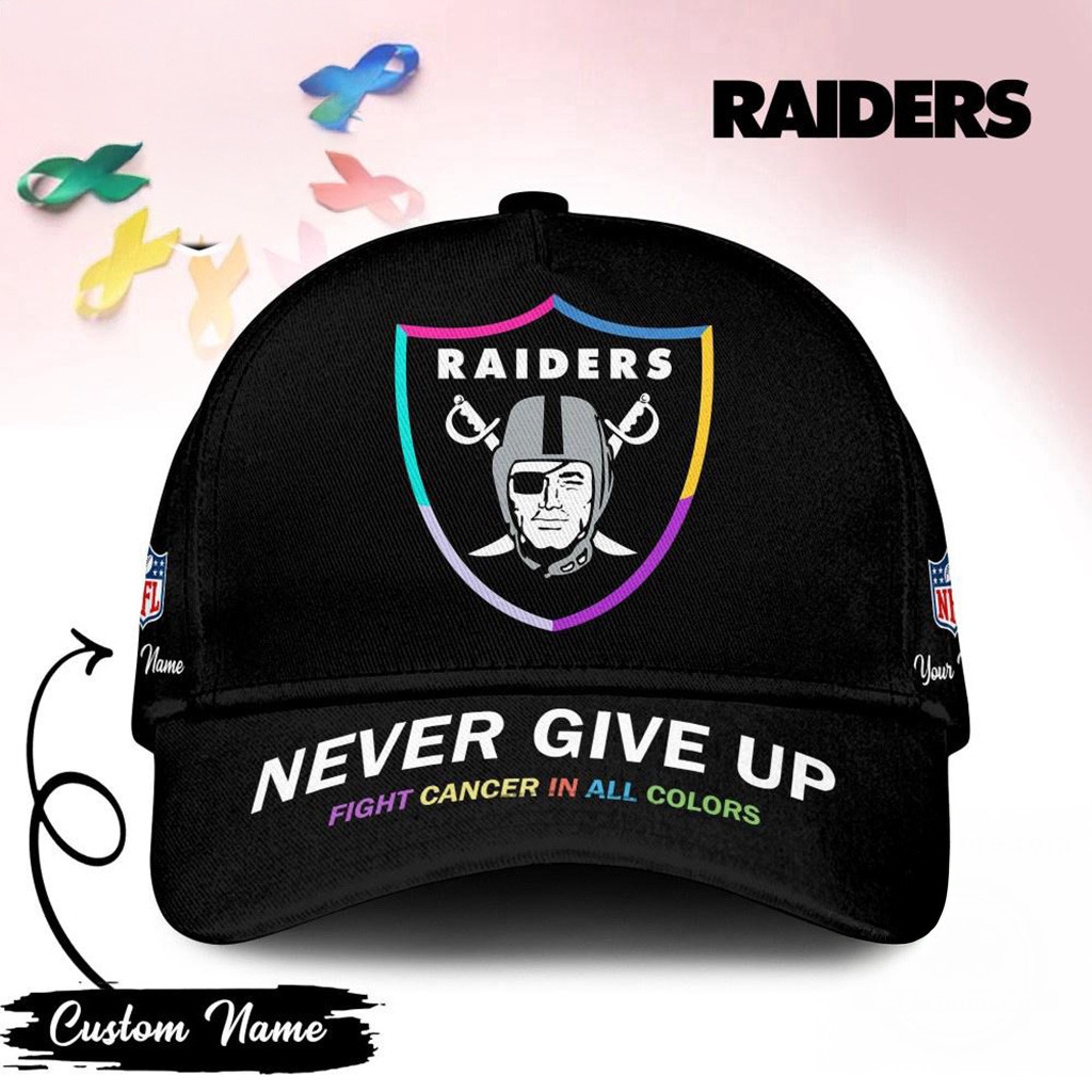 Personalized Las Vegas Raiders Never Give Up Fight Cancer In All Colors Hat Raiders Merch-1 Personalized Las Vegas Raiders Never Give Up Fight Cancer In All Colors Hat Raiders Merch-1