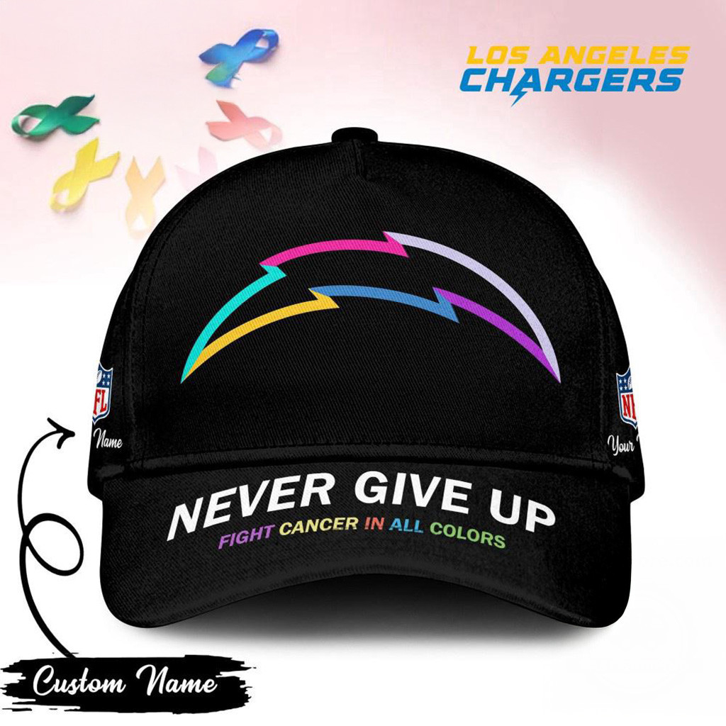 Personalized Los Angeles Chargers Never Give Up Fight Cancer In All Colors Hat Chargers Merch-1