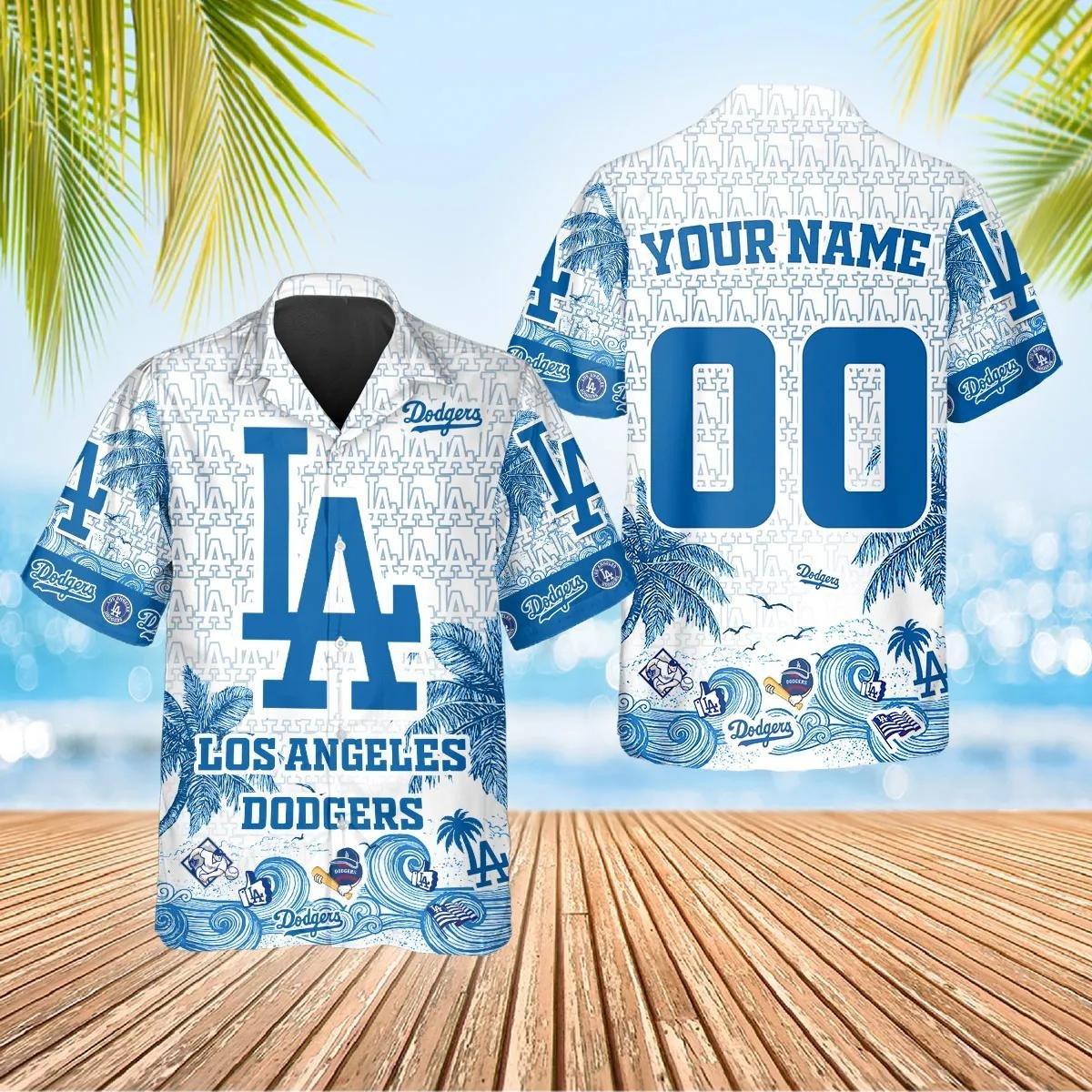 Personalized Los Angeles Dodgers Hawaiian Shirt LA Dodgers Holiday Wave Palms Aloha Shirt-1
