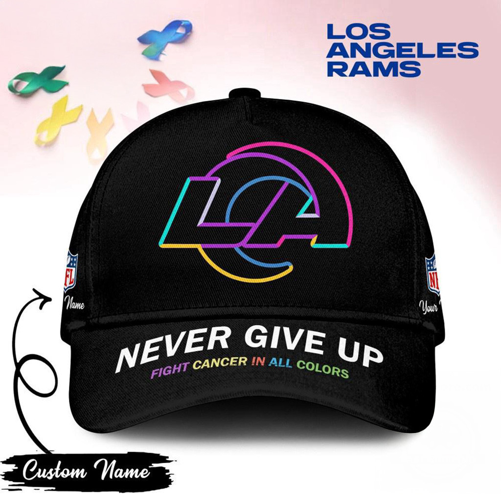 Personalized Los Angeles Rams Never Give Up Fight Cancer In All Colors Hat Rams Merch For Fans-1 Personalized Los Angeles Rams Never Give Up Fight Cancer In All Colors Hat Rams Merch For Fans-1