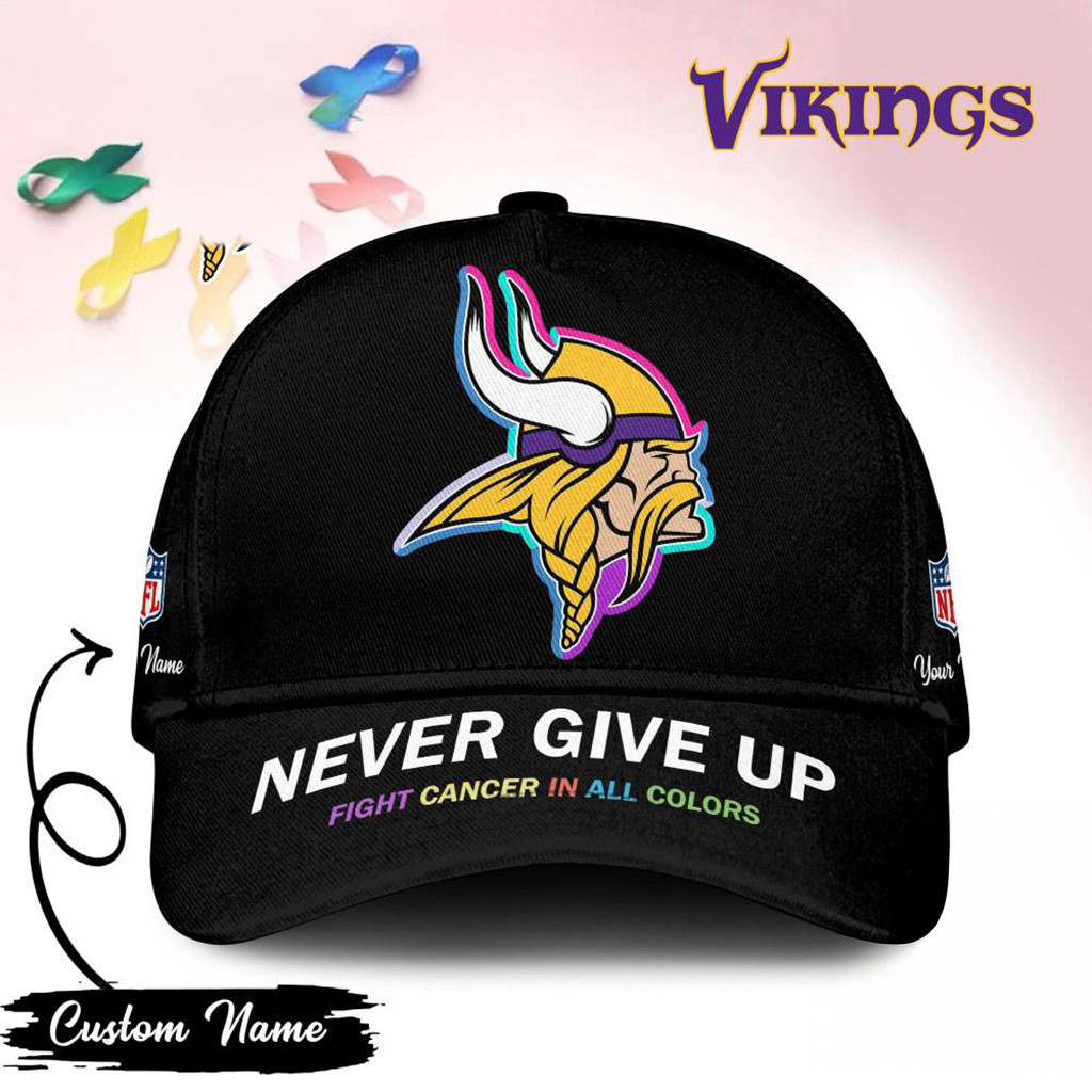 Personalized Minnesota Vikings Never Give Up Fight Cancer In All Colors Hat Vikings Merch-1 Personalized Minnesota Vikings Never Give Up Fight Cancer In All Colors Hat Vikings Merch-1