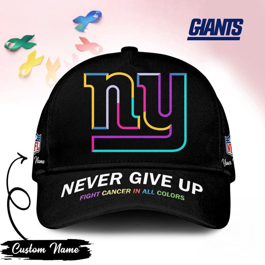 Personalized New York Giants Never Give Up Fight Cancer In All Colors Hat Giants Merch-1