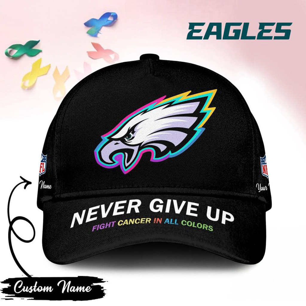 Personalized Philadelphia Eagles Never Give Up Fight Cancer In All Colors Hat Eagles Merch-1