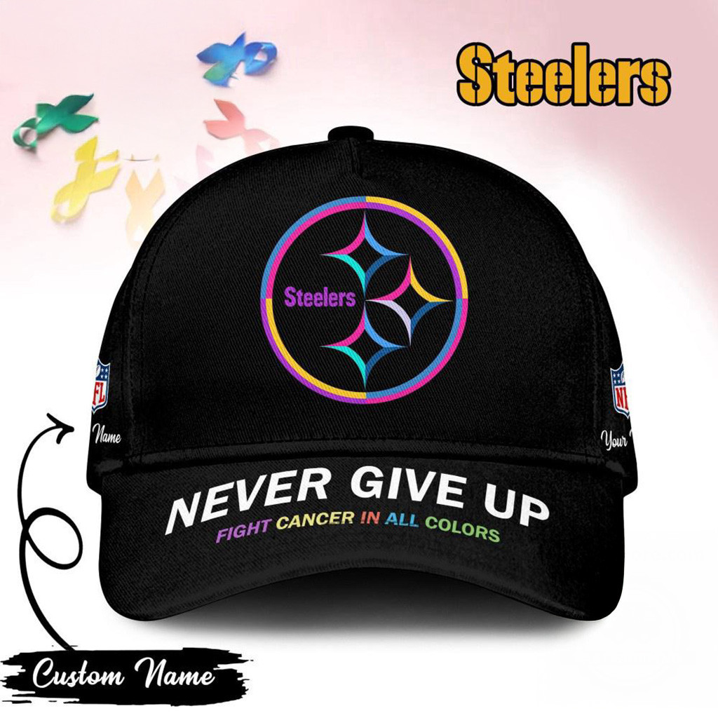 Personalized Pittsburgh Steelers Never Give Up Fight Cancer In All Colors Hat Steelers Merch-1