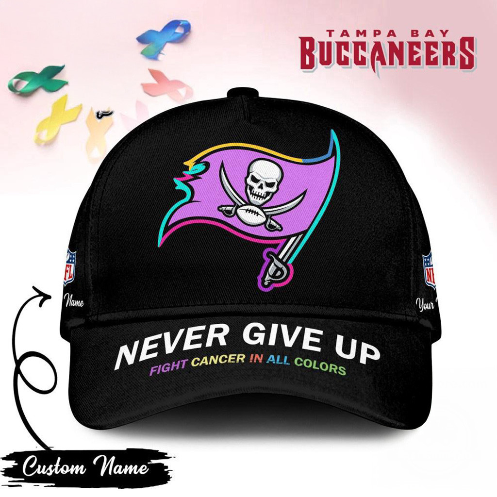 Personalized Tampa Bay Buccaneers Never Give Up Fight Cancer In All Colors Hat Buccaneers Merch-1