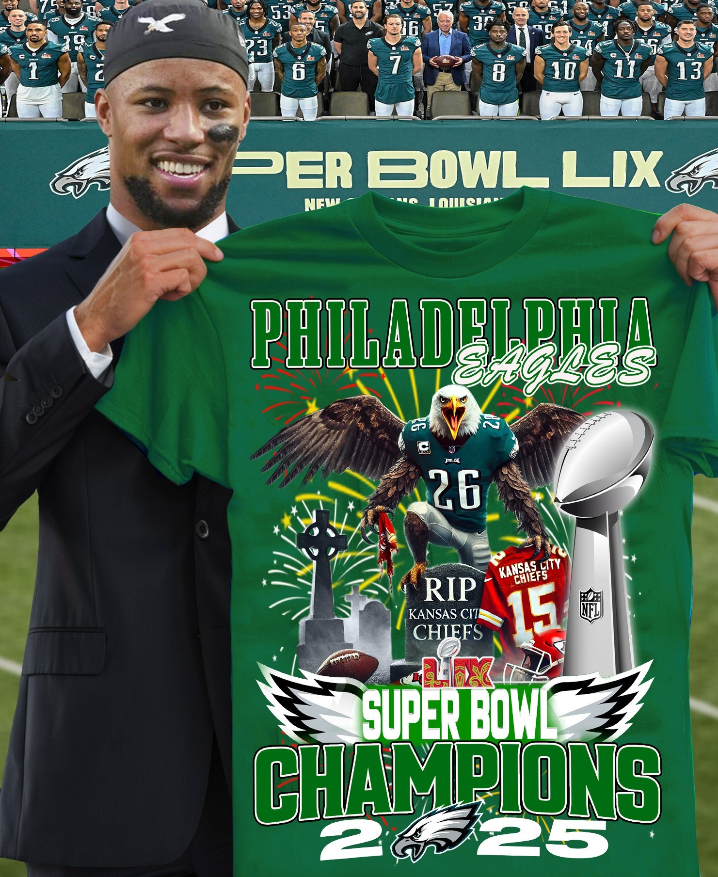 Philadelphia Eagles Lix Super Bowl Champions 2025 T-Shirt Gifts For Eagles Die Hard Fans-1
