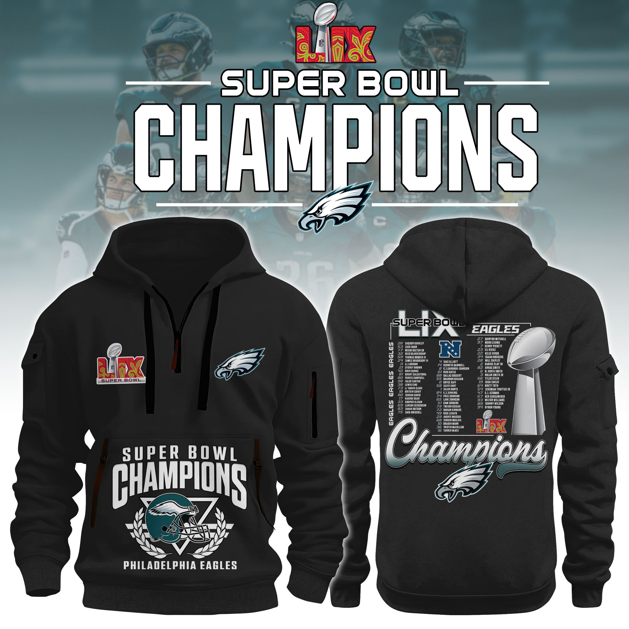 Philadelphia Eagles Super Bowl Champions Half Zipper Hoodie Philly Eagles Fan Apparel Gift-1 Philadelphia Eagles Super Bowl Champions Half Zipper Hoodie Philly Eagles Fan Apparel Gift-1