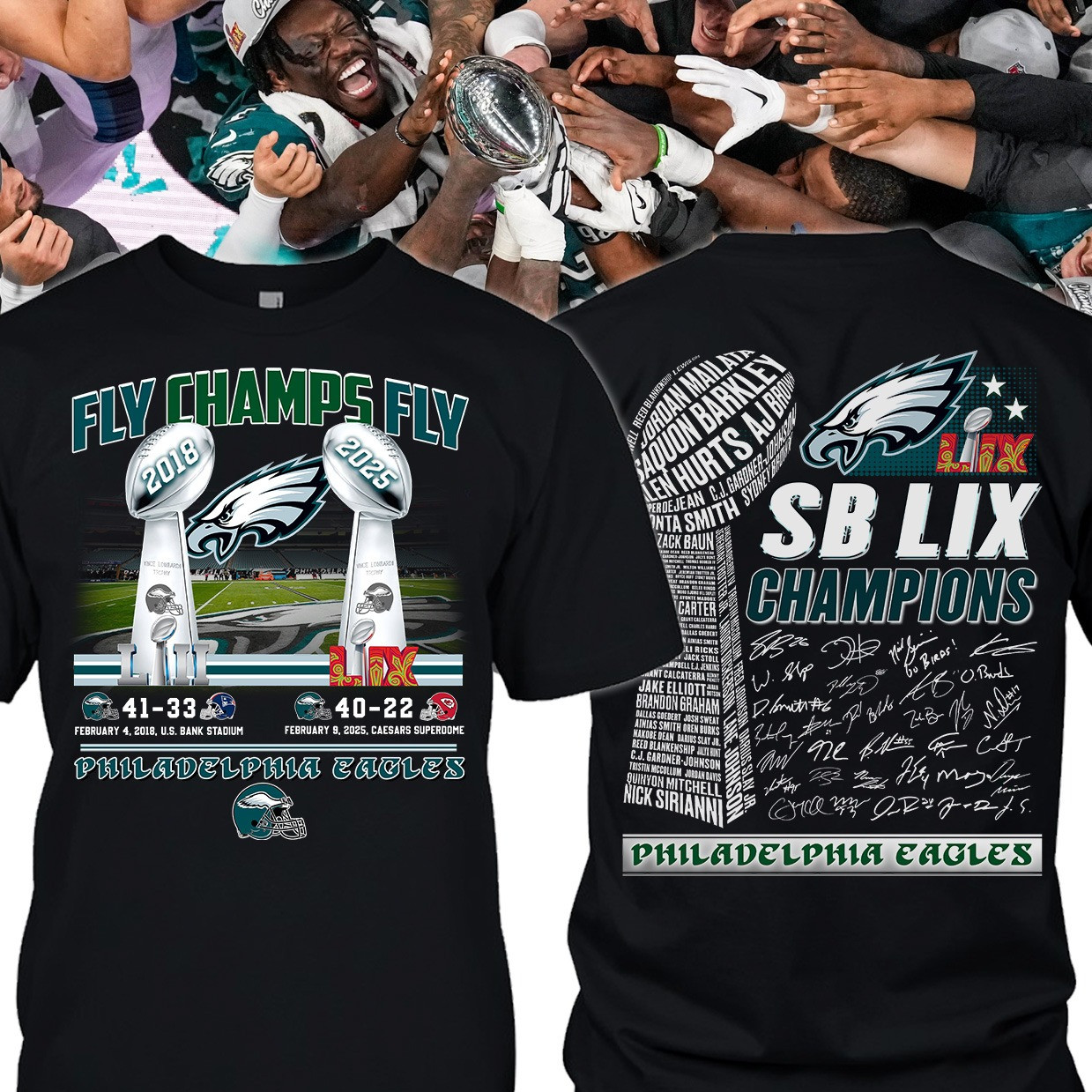 Philadelphia Eagles Super Bowl LIX Champions T-Shirt Fly Eagles Championship Merch For Fan-1 Philadelphia Eagles Super Bowl LIX Champions T-Shirt Fly Eagles Championship Merch For Fan-1