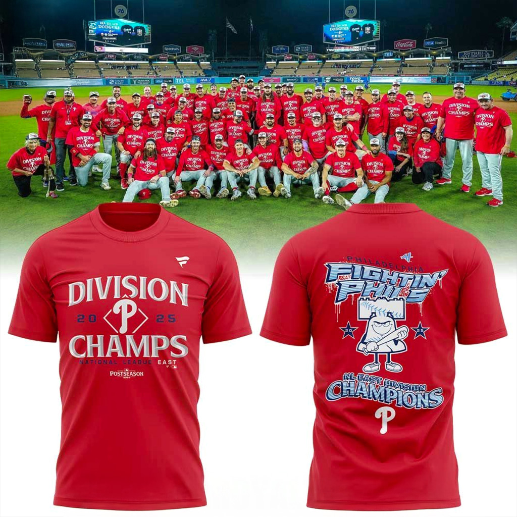 Philadelphia Phillies 2025 National League East Champions Fightin Phils T-Shirt Fan Merch-1 Philadelphia Phillies 2025 National League East Champions Fightin Phils T-Shirt Fan Merch-1