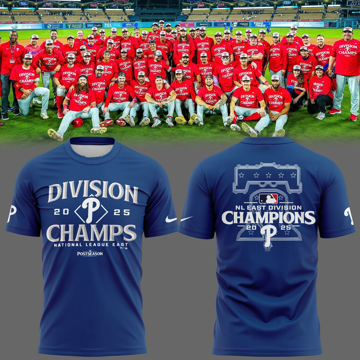 Philadelphia Phillies Blue T-shirt Division Champions National League East 2025 Idea Merch-1