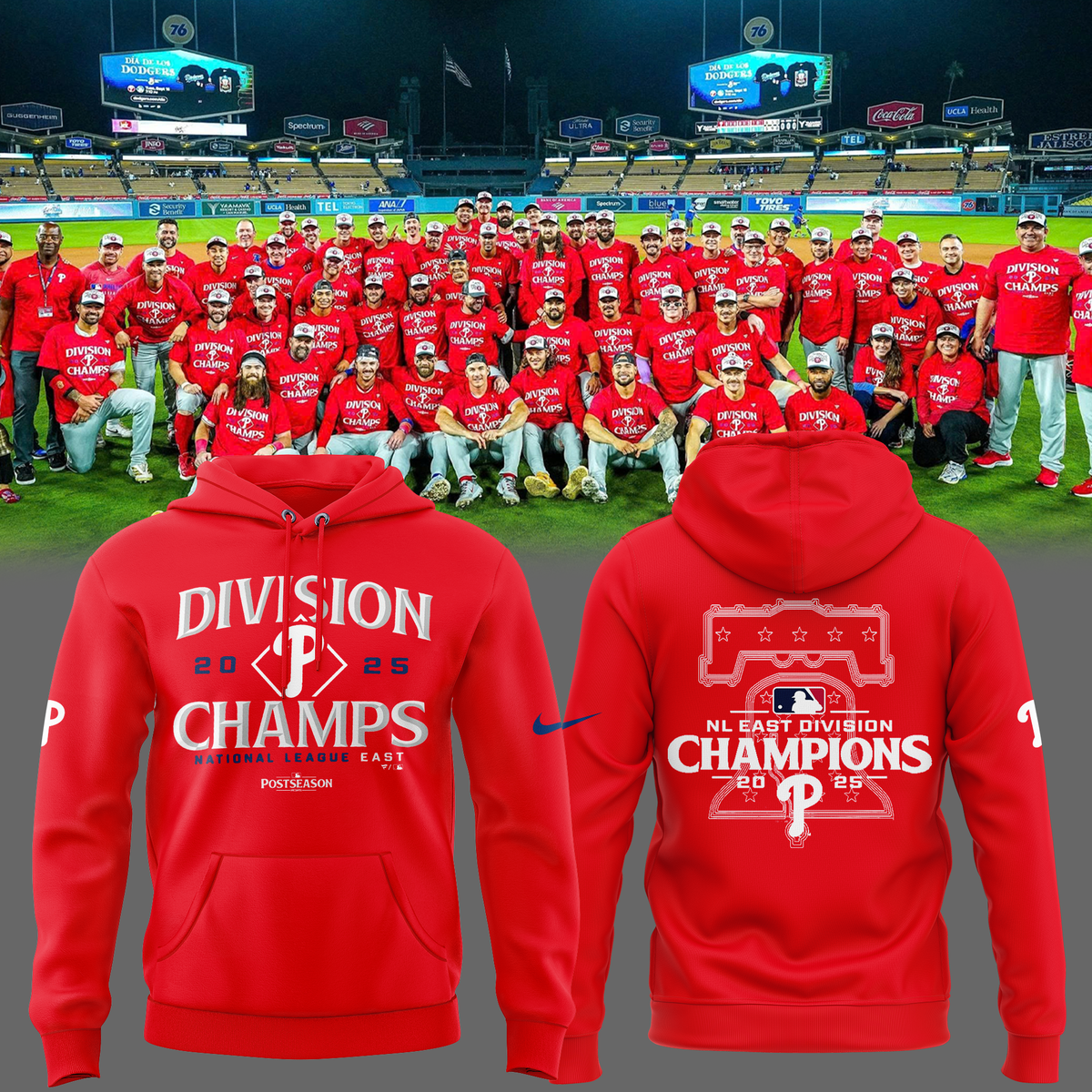 Philadelphia Phillies Red Hoodie Division Champions National League East 2025 Idea Merch-1 Philadelphia Phillies Red Hoodie Division Champions National League East 2025 Idea Merch-1