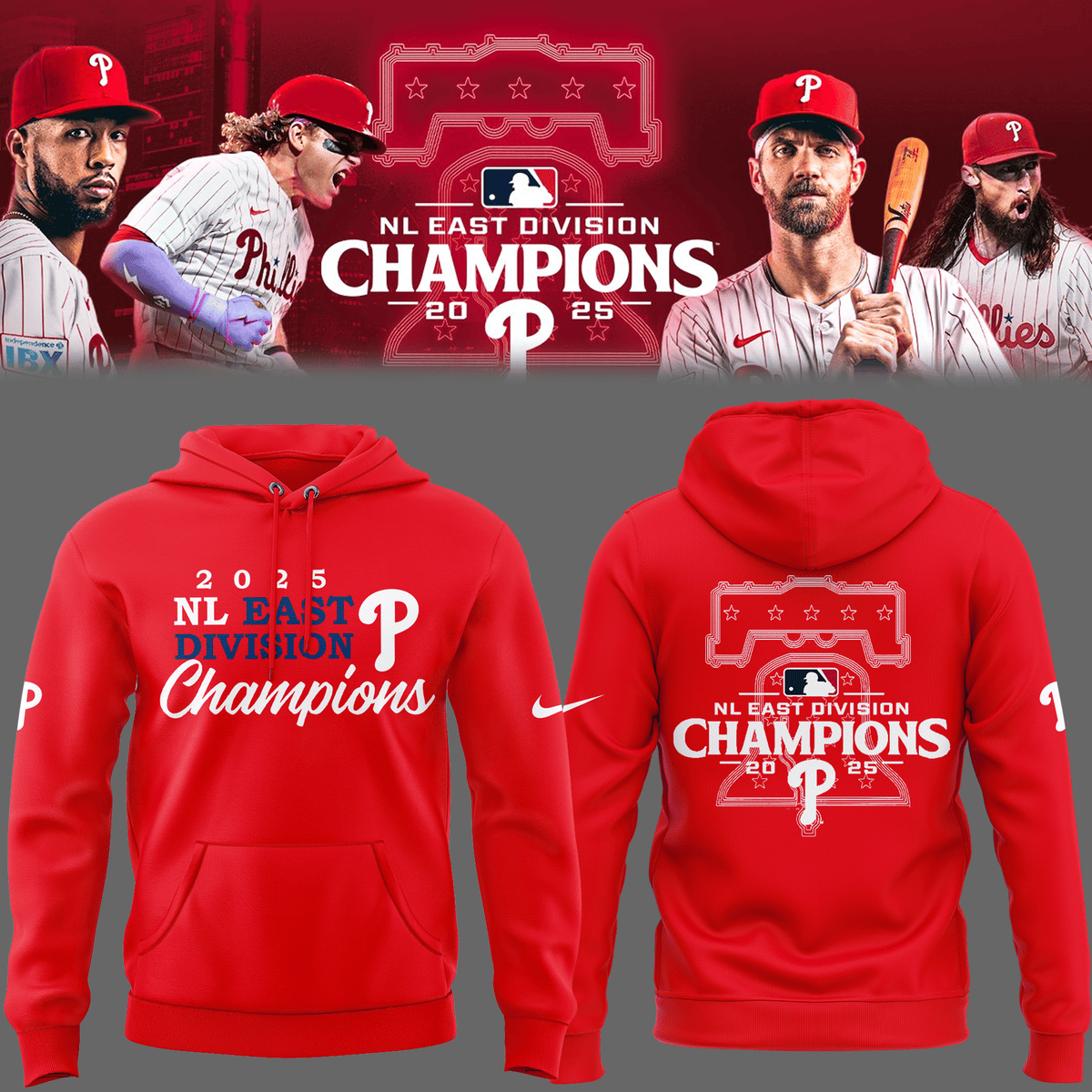 Philadelphia Phillies Red Hoodie NL East Division Champions National East 2025 Idea Merch-1