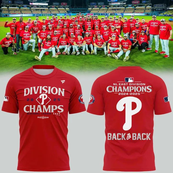 Philadelphia Phillies Red T-shirt B2B Division Champions National League East 2025 Idea Gifts-1 Philadelphia Phillies Red T-shirt B2B Division Champions National League East 2025 Idea Gifts-1