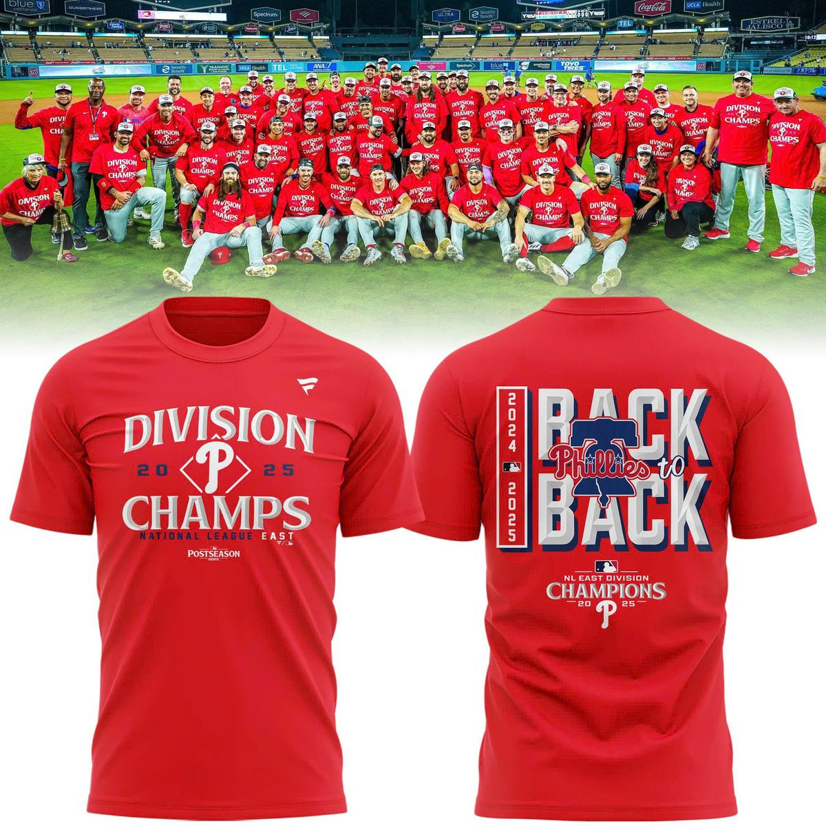 Philadelphia Phillies Red T-shirt Back 2 Back Division Champions 2024 2025 Gifts For Fans-1 Philadelphia Phillies Red T-shirt Back 2 Back Division Champions 2024 2025 Gifts For Fans-1