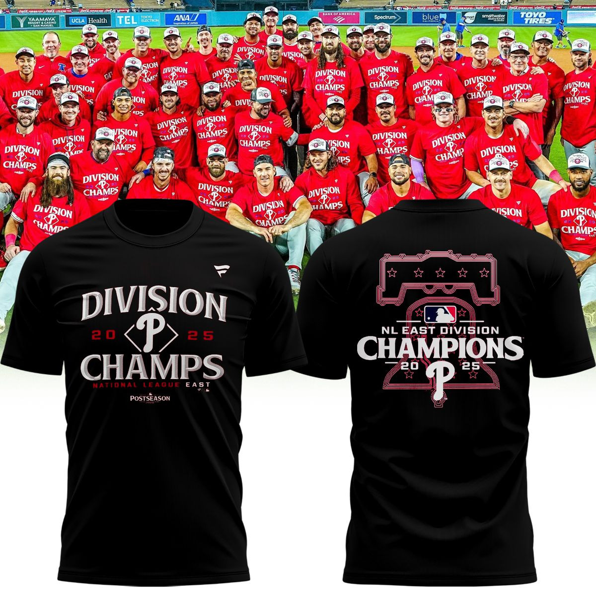 Philadelphia Phillies T-shirt Fanatics Black 2025 Nl East Division Champions Merch-1 Philadelphia Phillies T-shirt Fanatics Black 2025 Nl East Division Champions Merch-1