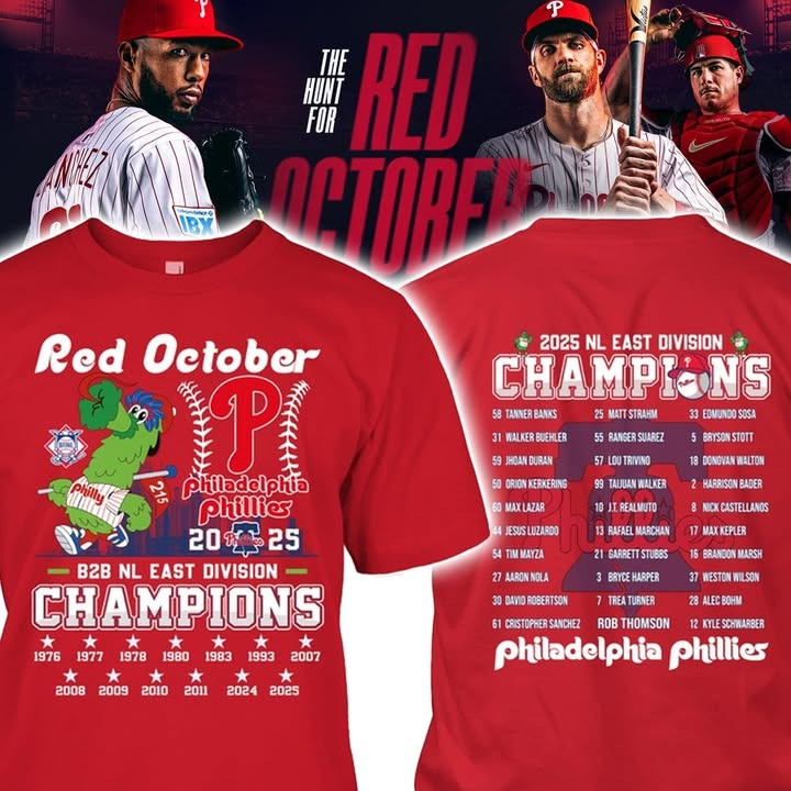 Philadelphia Phillies T-shirt Red October Division Champions 2025 Gifts For Baseball Fans-1