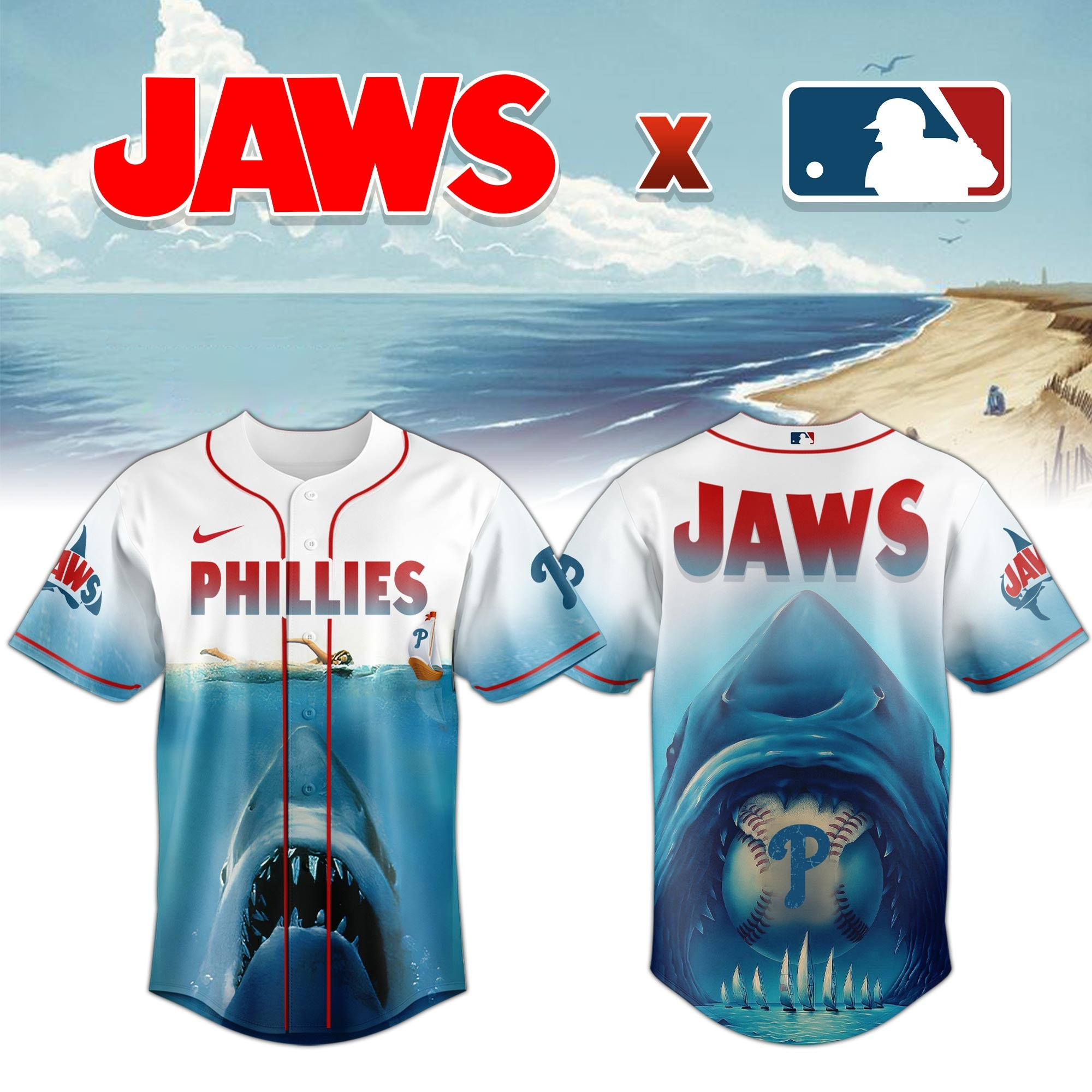 Philadelphia Phillies x JAWS Jersey MLB Merch Baseball Lovers Movie Gifts For Jaws Fans-1 Philadelphia Phillies x JAWS Jersey MLB Merch Baseball Lovers Movie Gifts For Jaws Fans-1