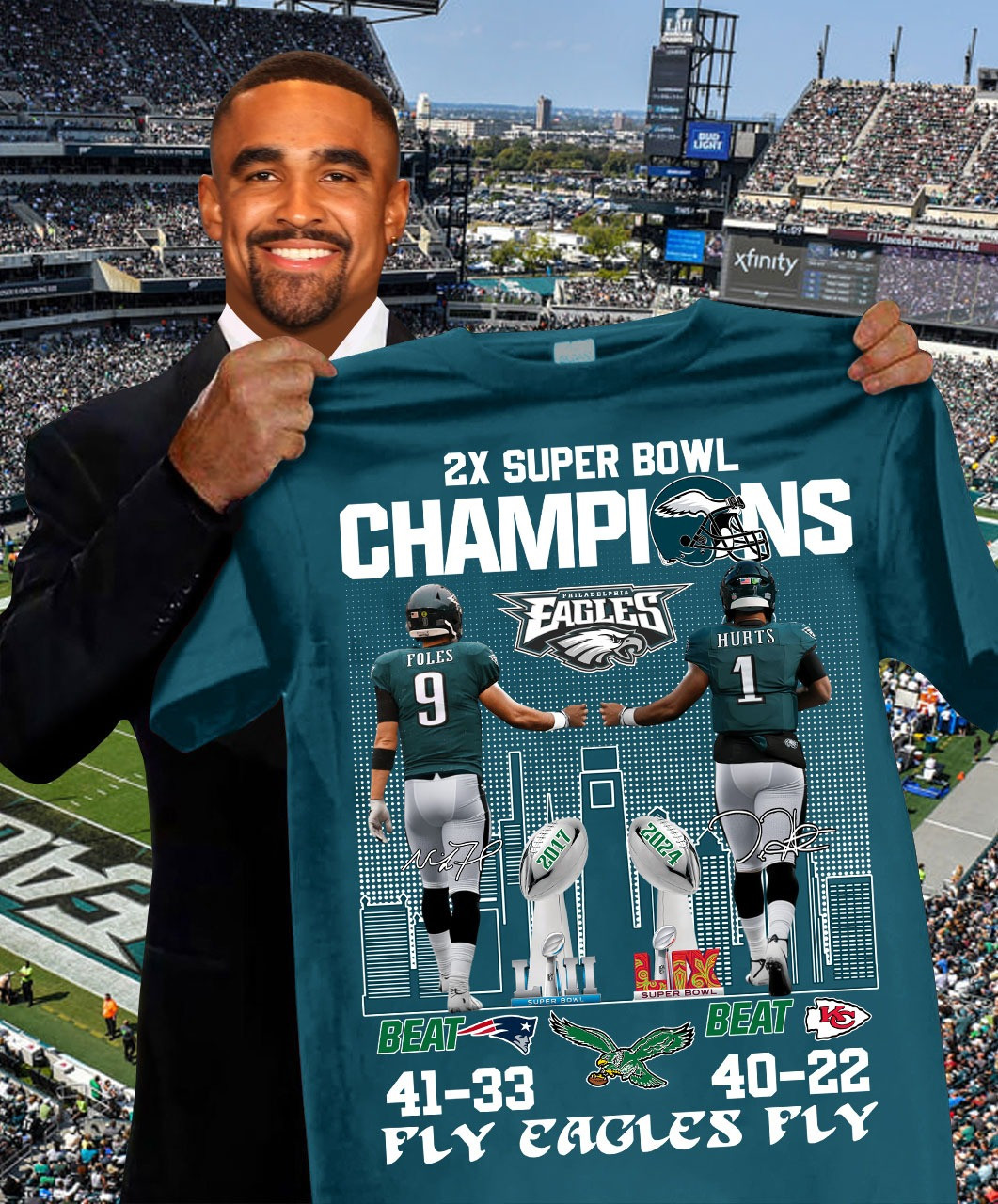 Philly Eagles 2X Super Bowl Champions Shirt 2025 Foles Hurts Fly Eagles Football Merch-1 Philly Eagles 2X Super Bowl Champions Shirt 2025 Foles Hurts Fly Eagles Football Merch-1