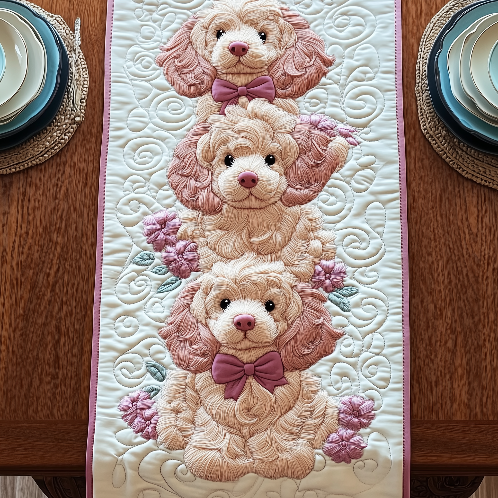 Pinky Adorable Poodle Quilted Table Runner Cute Christmas Best Poodle Mom Gifts For Her-1 Pinky Adorable Poodle Quilted Table Runner Cute Christmas Best Poodle Mom Gifts For Her-1