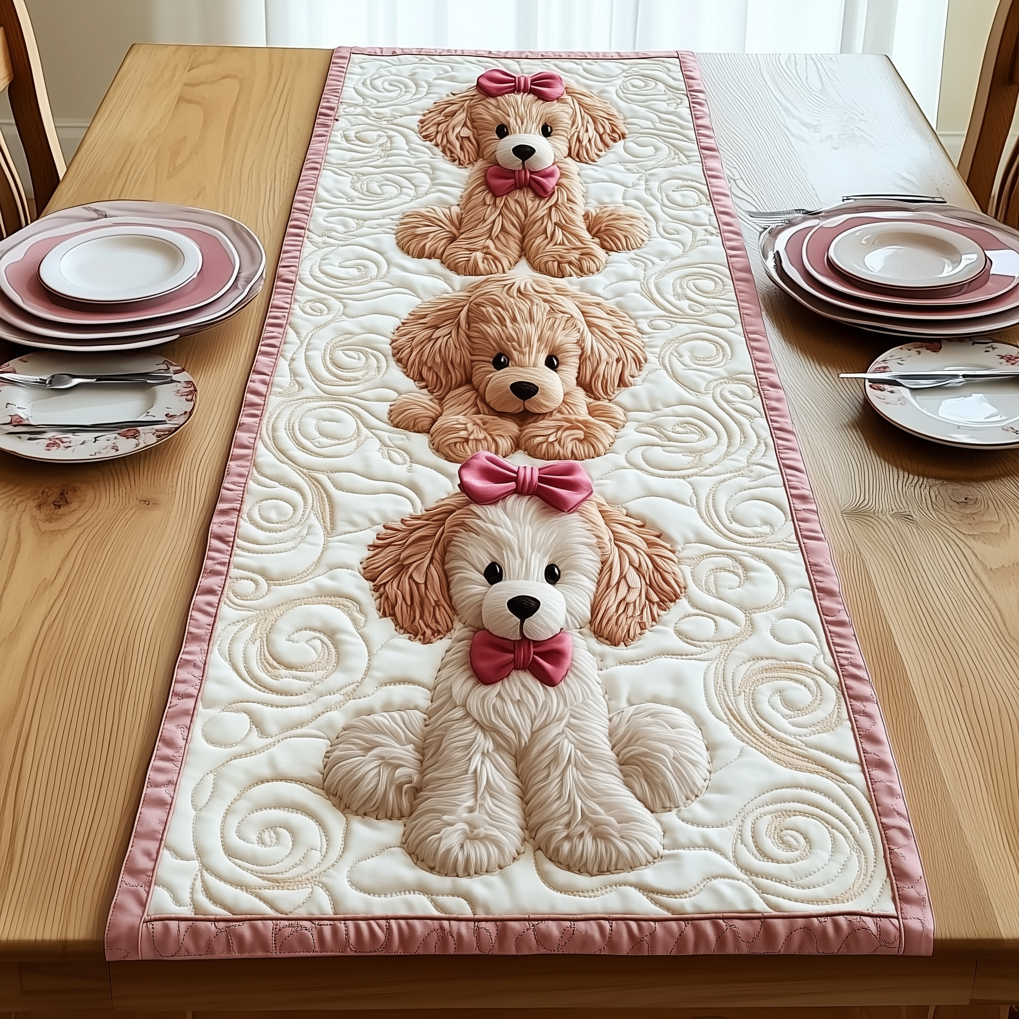 Pinky Adorable Poodle Quilted Table Runner Cute Christmas Best Poodle Mom Gifts-1