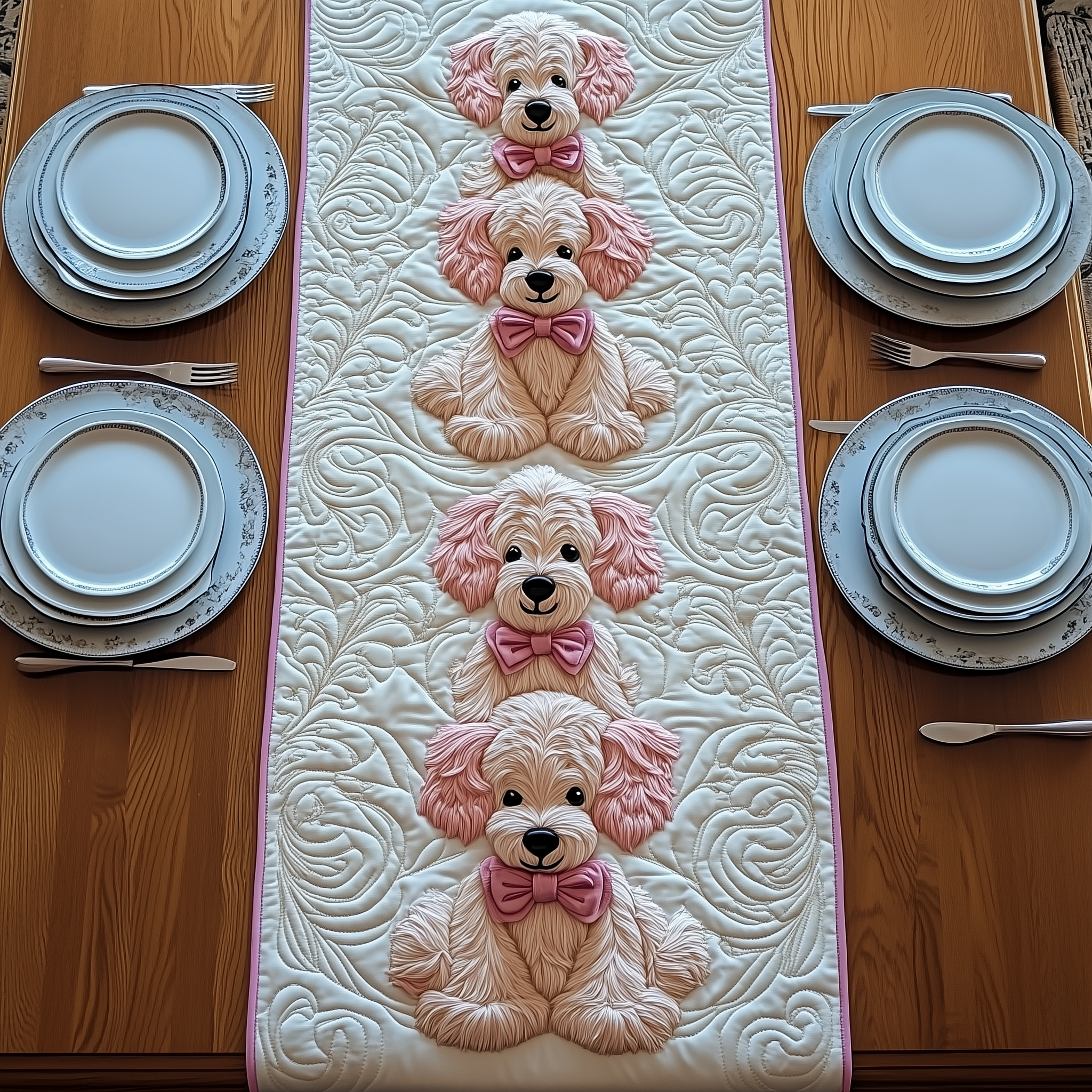 Pinky Adorable Poodle Quilted Table Runner Decorations Cute Poodle Christmas Gifts For Ladies-1 Pinky Adorable Poodle Quilted Table Runner Decorations Cute Poodle Christmas Gifts For Ladies-1
