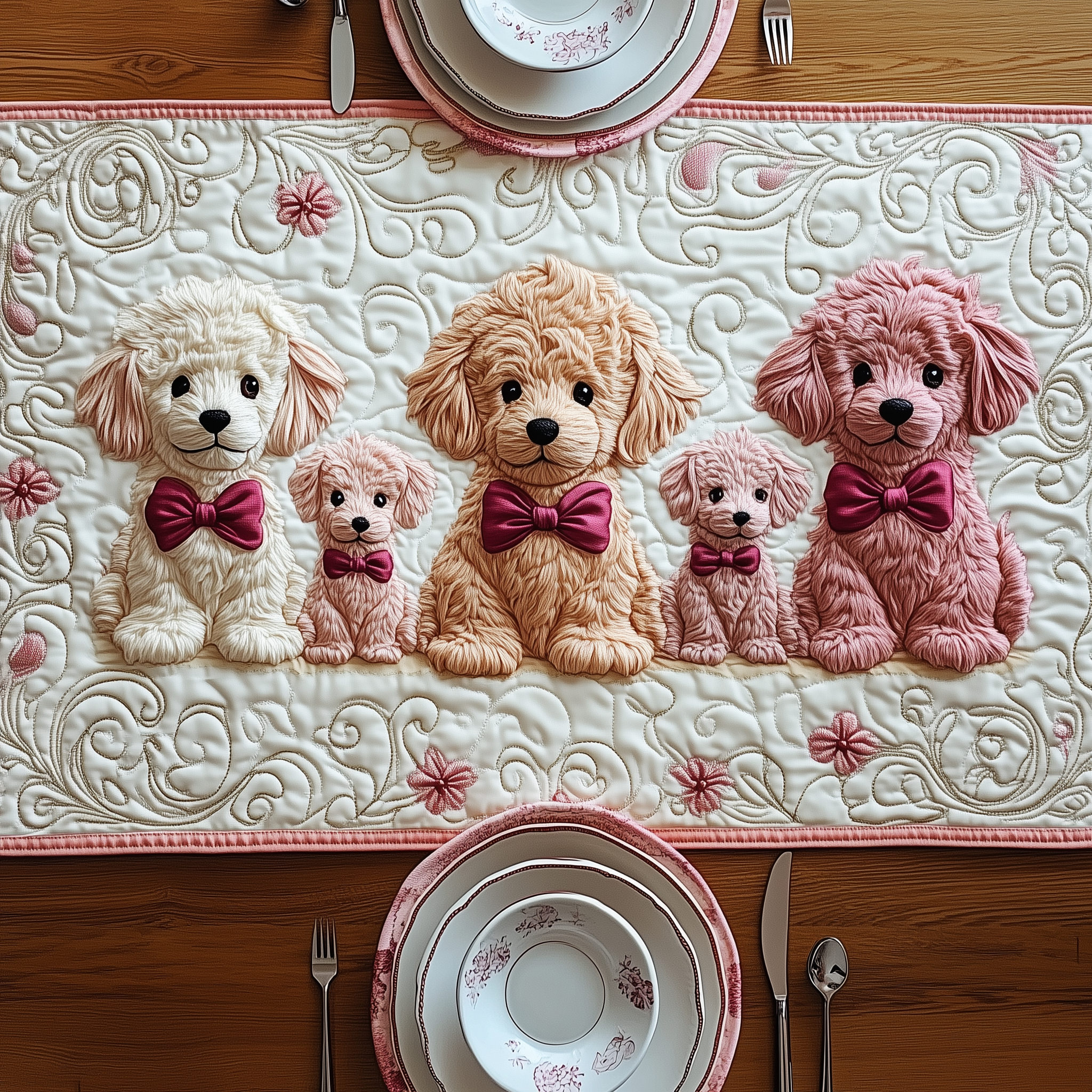 Pinky Adorable Poodle Quilted Table Runner Decorations Cute Poodle Christmas Gifts-1 Pinky Adorable Poodle Quilted Table Runner Decorations Cute Poodle Christmas Gifts-1