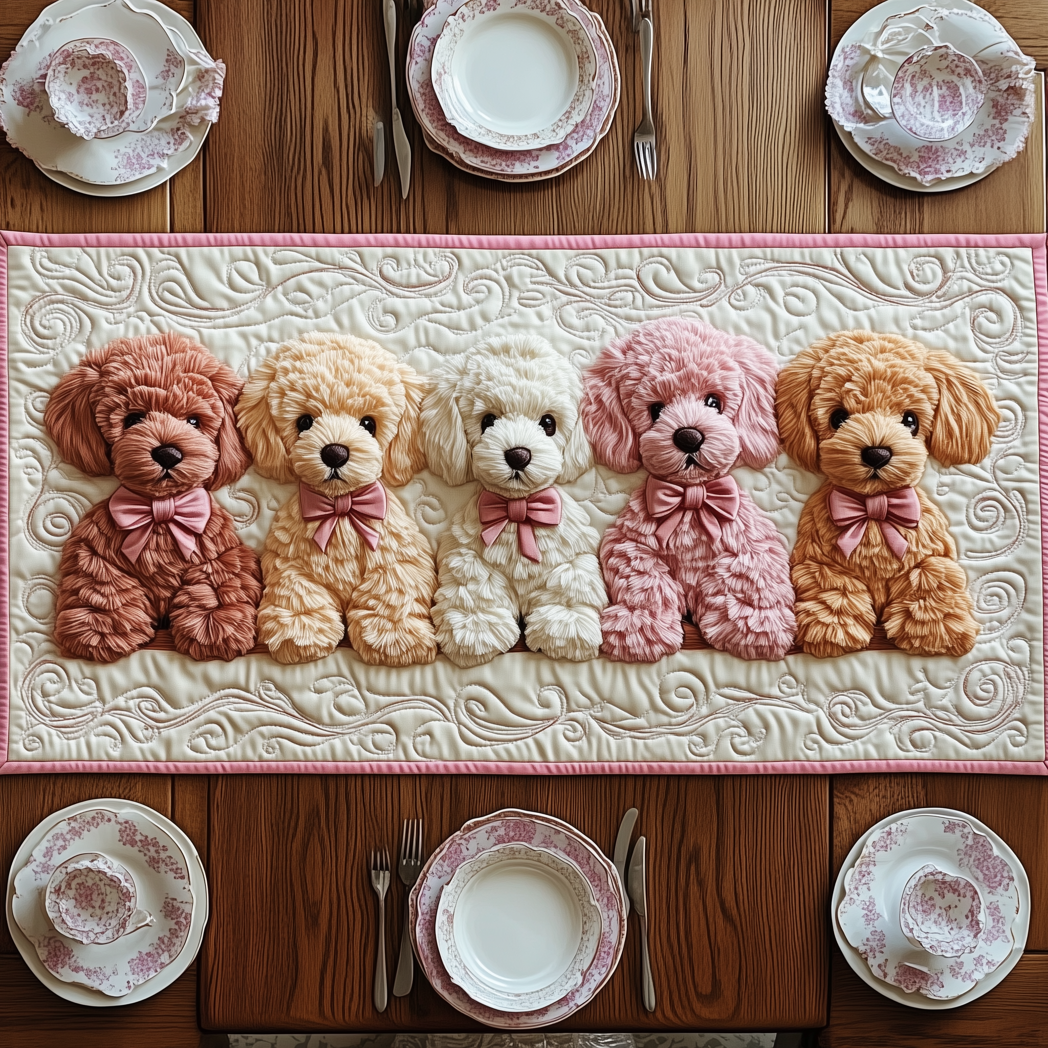 Pinky Adorable Poodle Quilted Table Runner Decorations Cute Themed Poodle Christmas Gifts For Her-1 Pinky Adorable Poodle Quilted Table Runner Decorations Cute Themed Poodle Christmas Gifts For Her-1