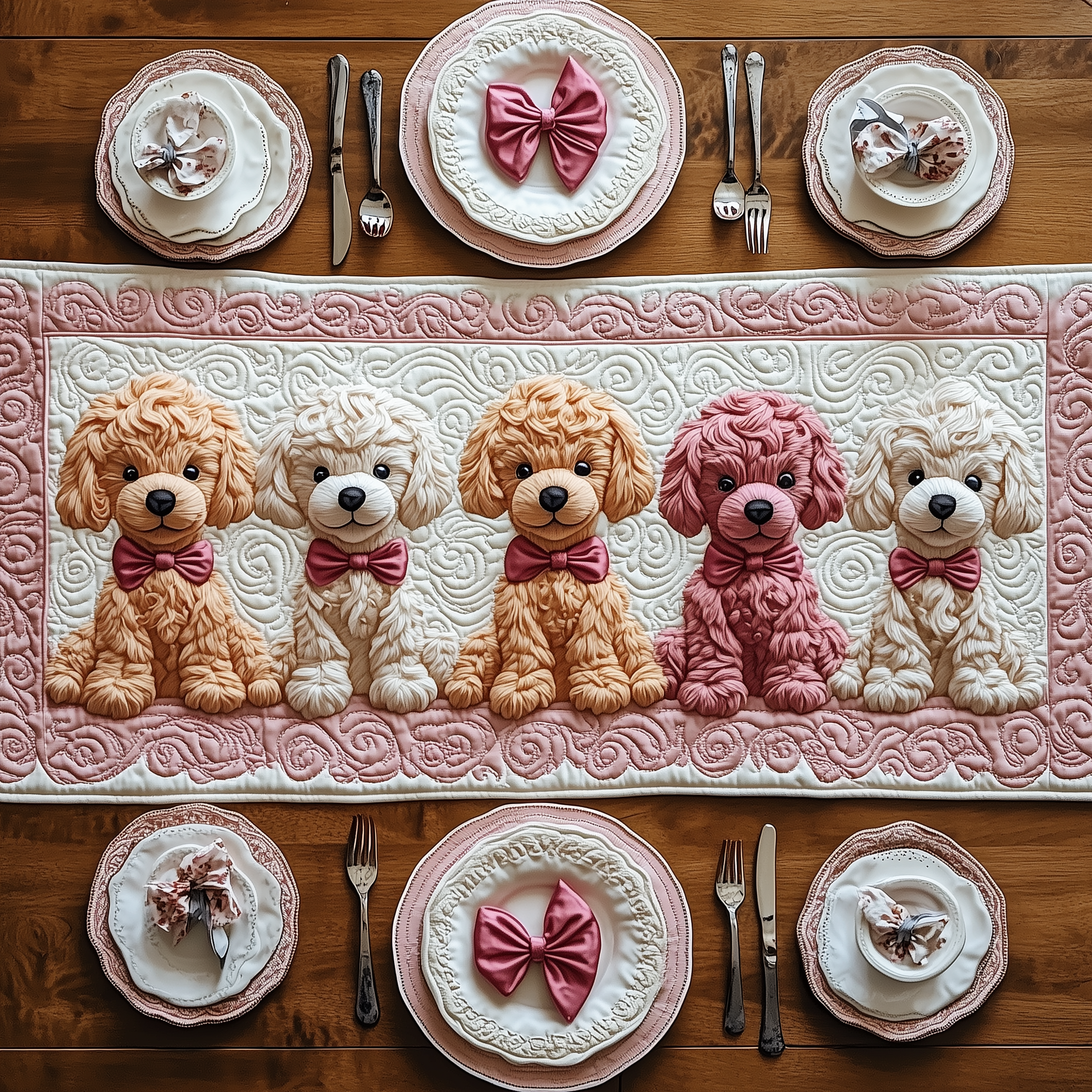Pinky Adorable Poodle Quilted Table Runner Holiday Dining Table Runner Christmas Presents For Poodle Lovers-1