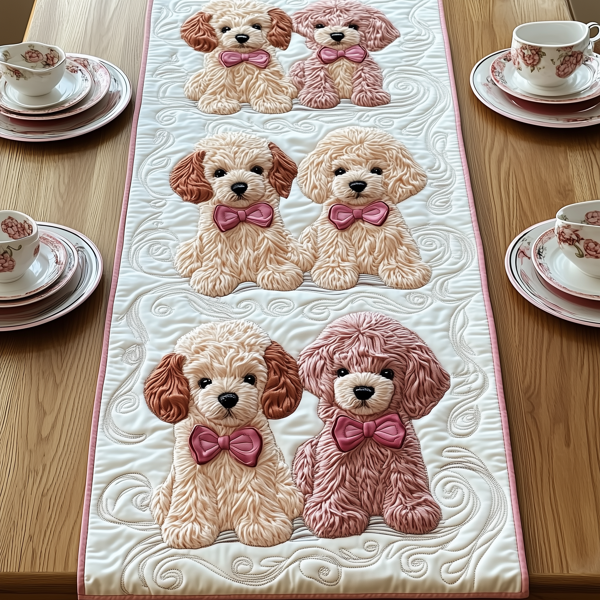 Pinky Adorable Poodle Quilted Table RunnerPoodle Gifts For Dog Lovers For Her Christmas Holiday-1