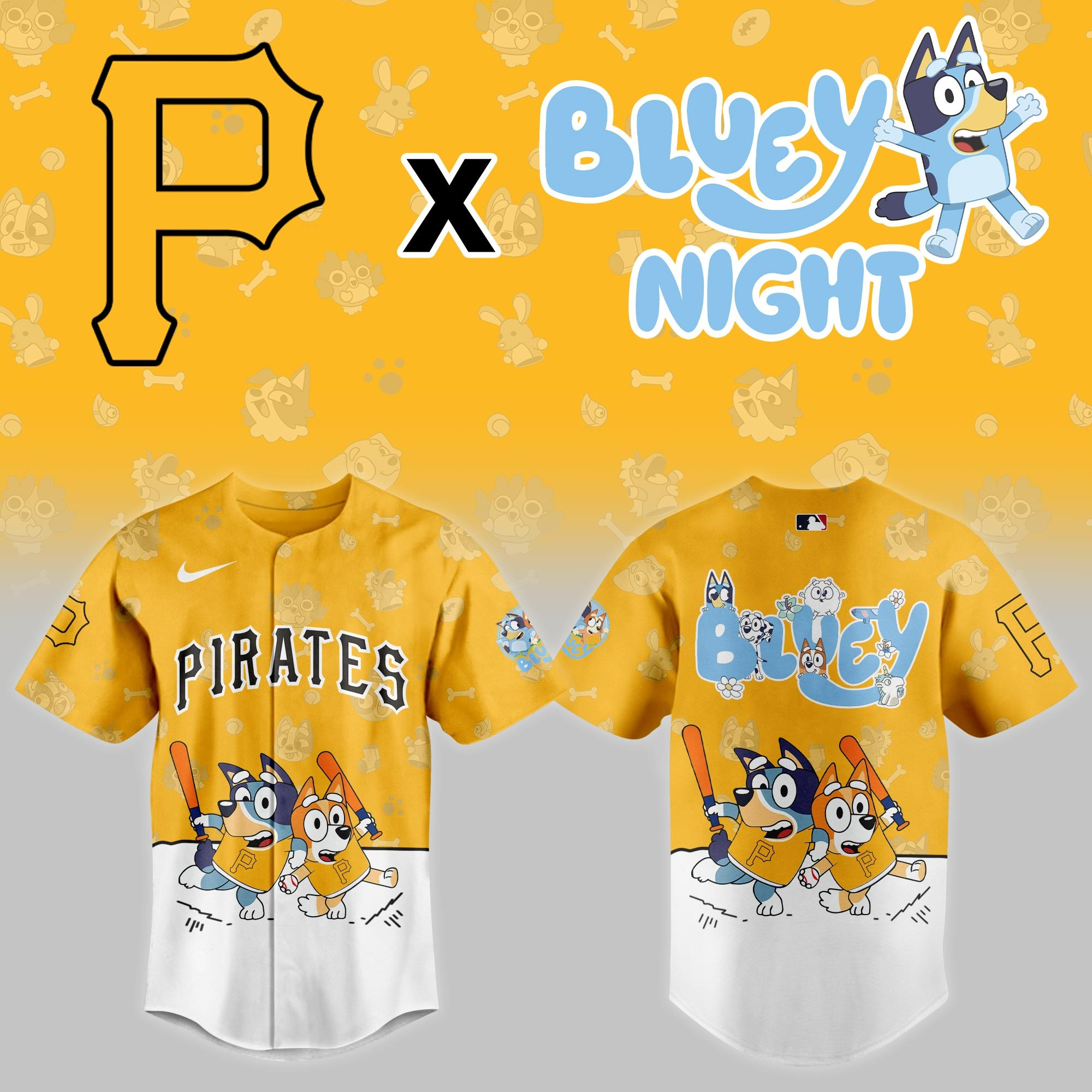 Pittsburgh Pirates X Bluey Night Night Jersey MLB Cute Baseball Fan Gifts For Bluey Lovers-1