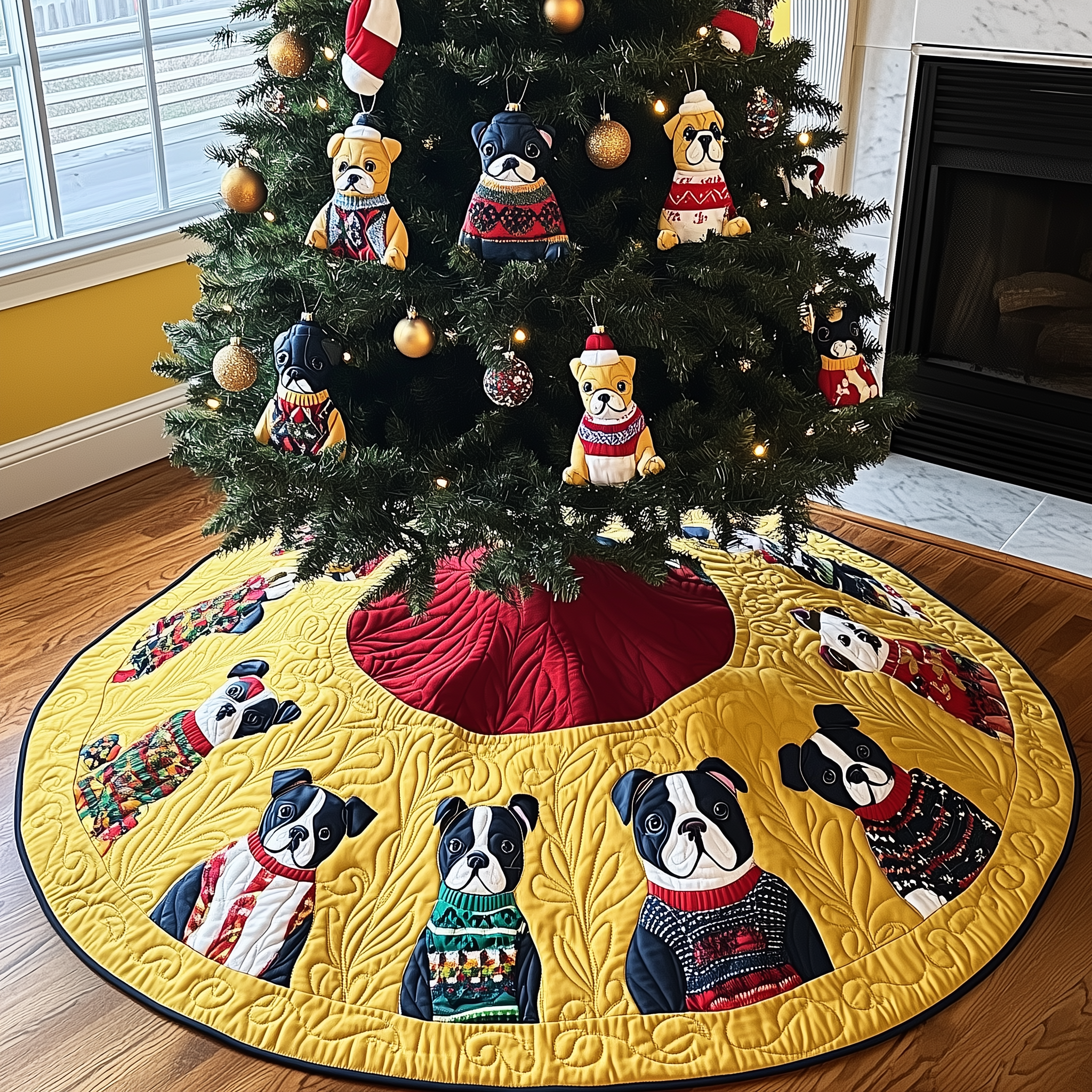 Playful French Bulldog Christmas Quilted Tree Skirt Xmas Tree Decorations Holiday Gifts For Dog Lovers Owners-1 Playful French Bulldog Christmas Quilted Tree Skirt Xmas Tree Decorations Holiday Gifts For Dog Lovers Owners-1
