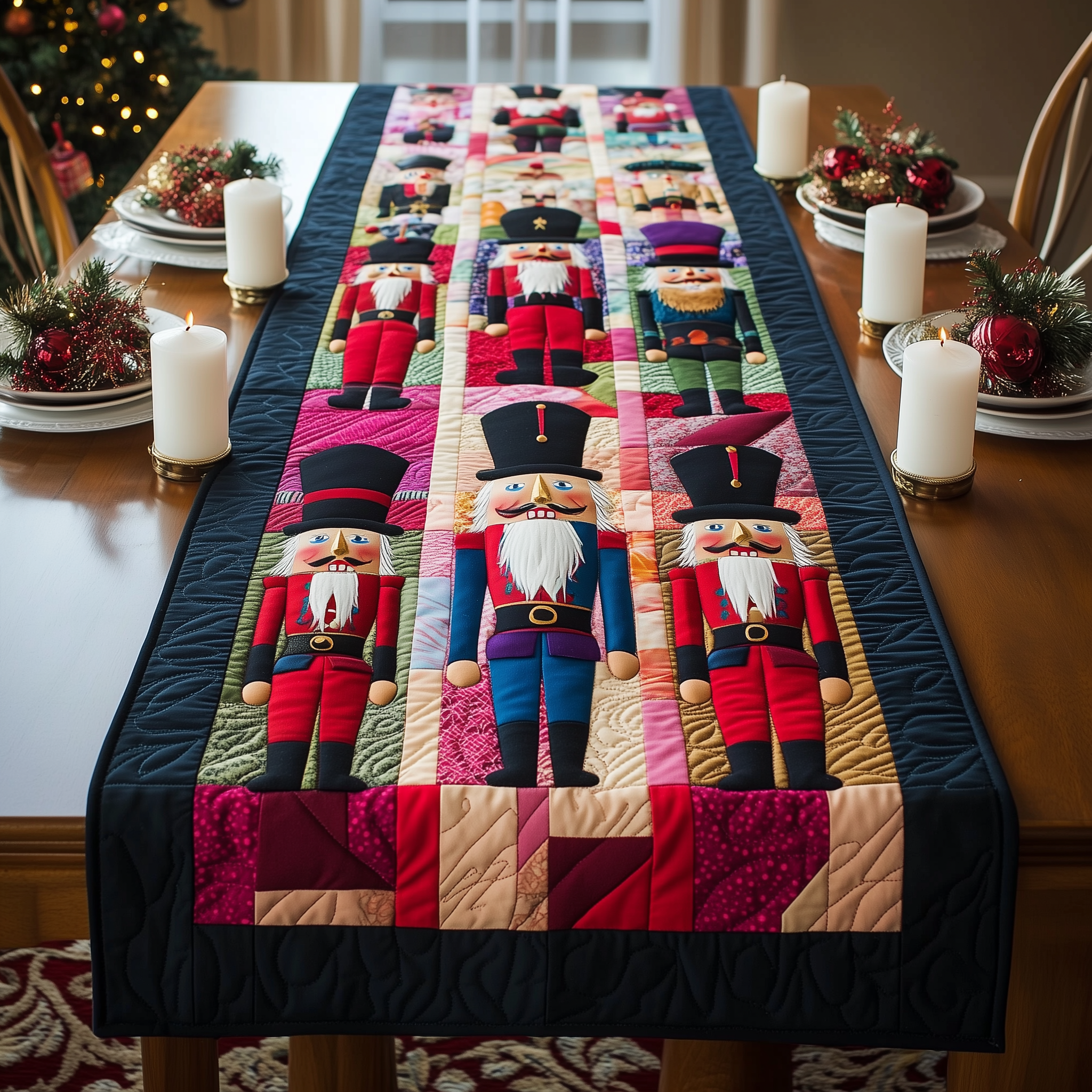Playful Nutcracker Quilted Table Runner Decorations Holiday Dining Table Runner Best Nutcracker Gifts For Men-1 Playful Nutcracker Quilted Table Runner Decorations Holiday Dining Table Runner Best Nutcracker Gifts For Men-1