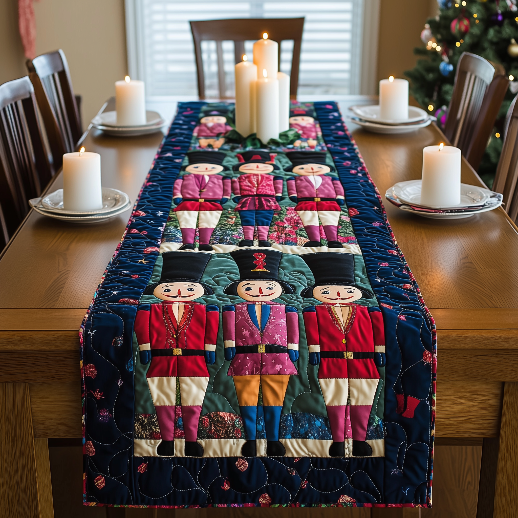 Playful Nutcracker Quilted Table Runner Decorations Holiday Dining Table Runner Nutcracker Gifts For Men-1 Playful Nutcracker Quilted Table Runner Decorations Holiday Dining Table Runner Nutcracker Gifts For Men-1