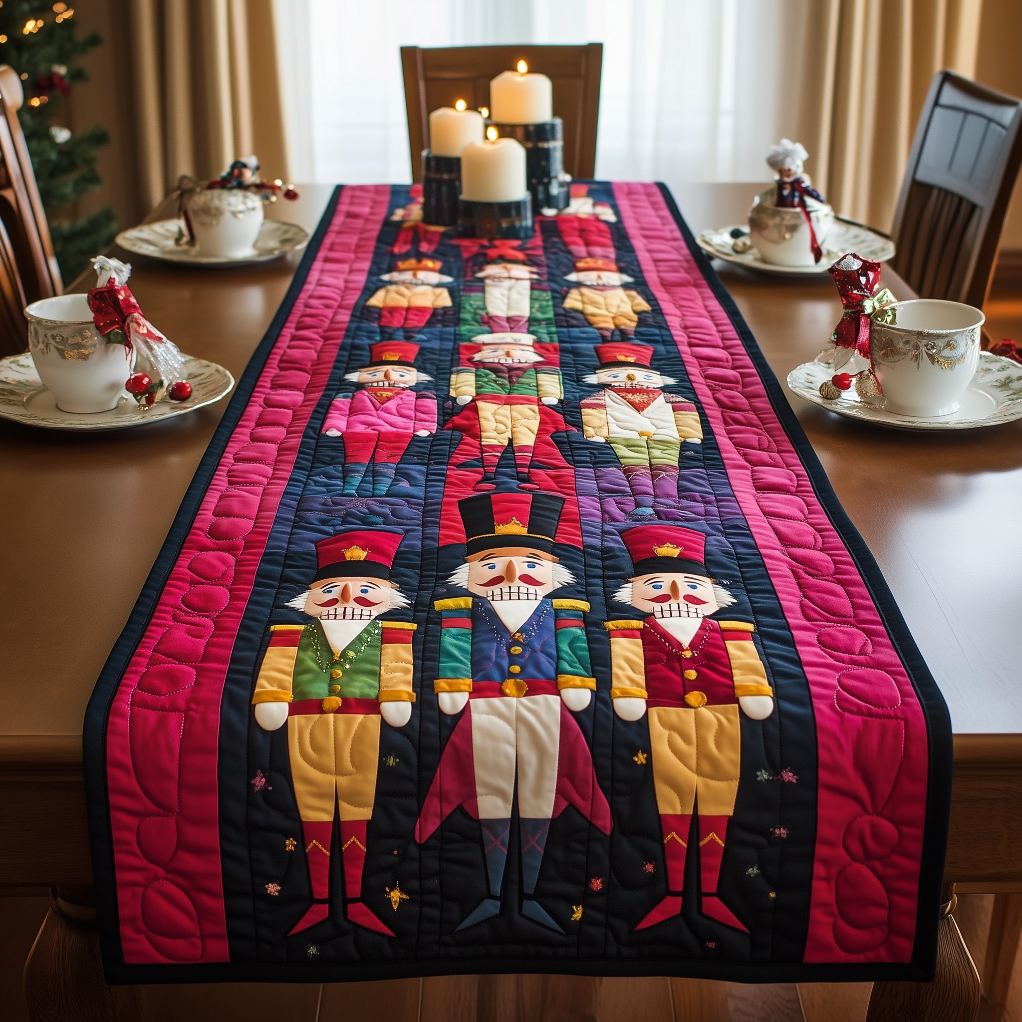 Playful Nutcracker Quilted Table Runner Holiday Dining Table Runner Best Unique Nutcracker Gifts For Dad-1 Playful Nutcracker Quilted Table Runner Holiday Dining Table Runner Best Unique Nutcracker Gifts For Dad-1