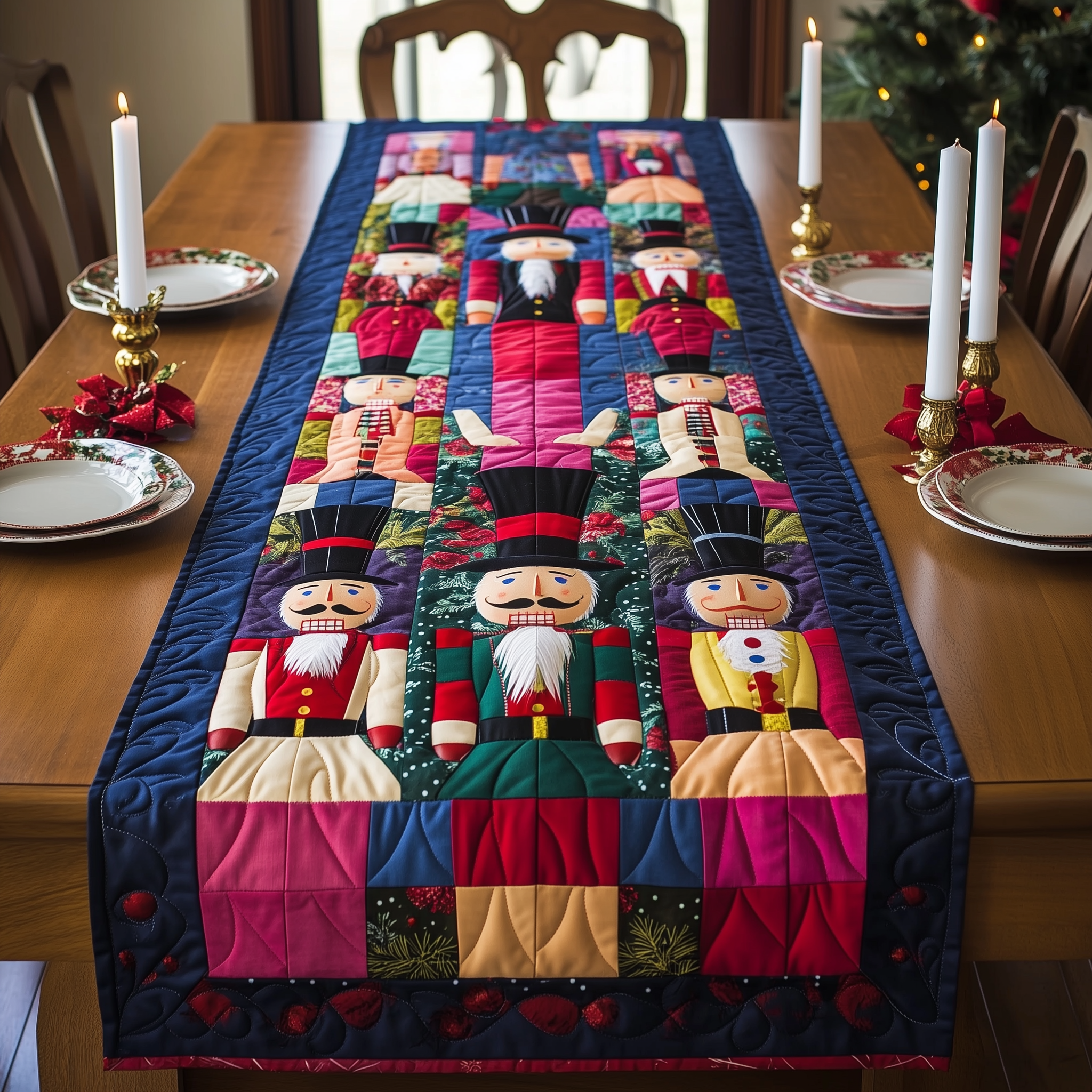Playful Nutcracker Quilted Table Runner Holiday Dining Table Runner Best Unique Nutcracker Gifts For Him-1 Playful Nutcracker Quilted Table Runner Holiday Dining Table Runner Best Unique Nutcracker Gifts For Him-1