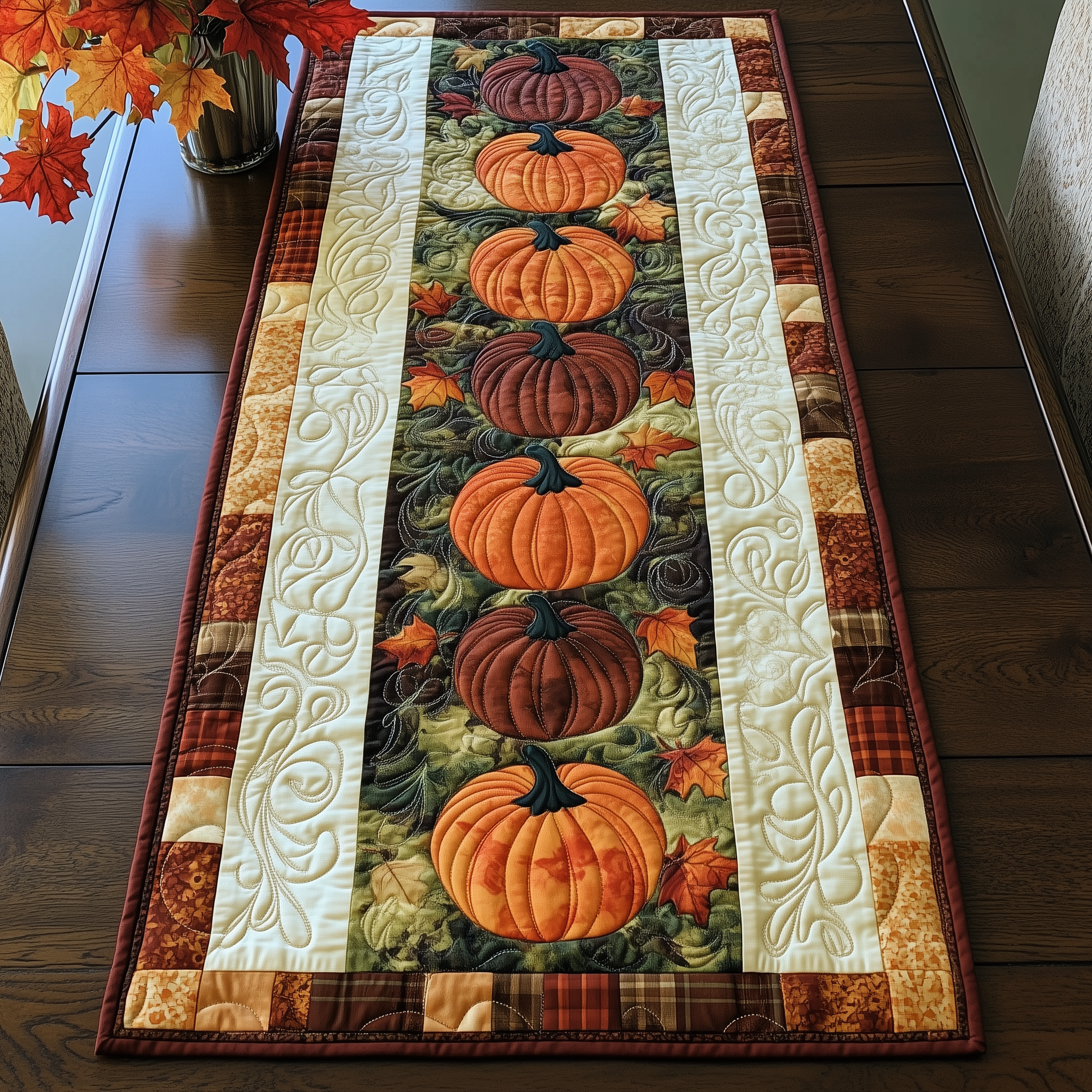 Pumpkin Quilted Table Runner Holiday Dining Table Runner Autumn Fall Home Decorations-1 Pumpkin Quilted Table Runner Holiday Dining Table Runner Autumn Fall Home Decorations-1