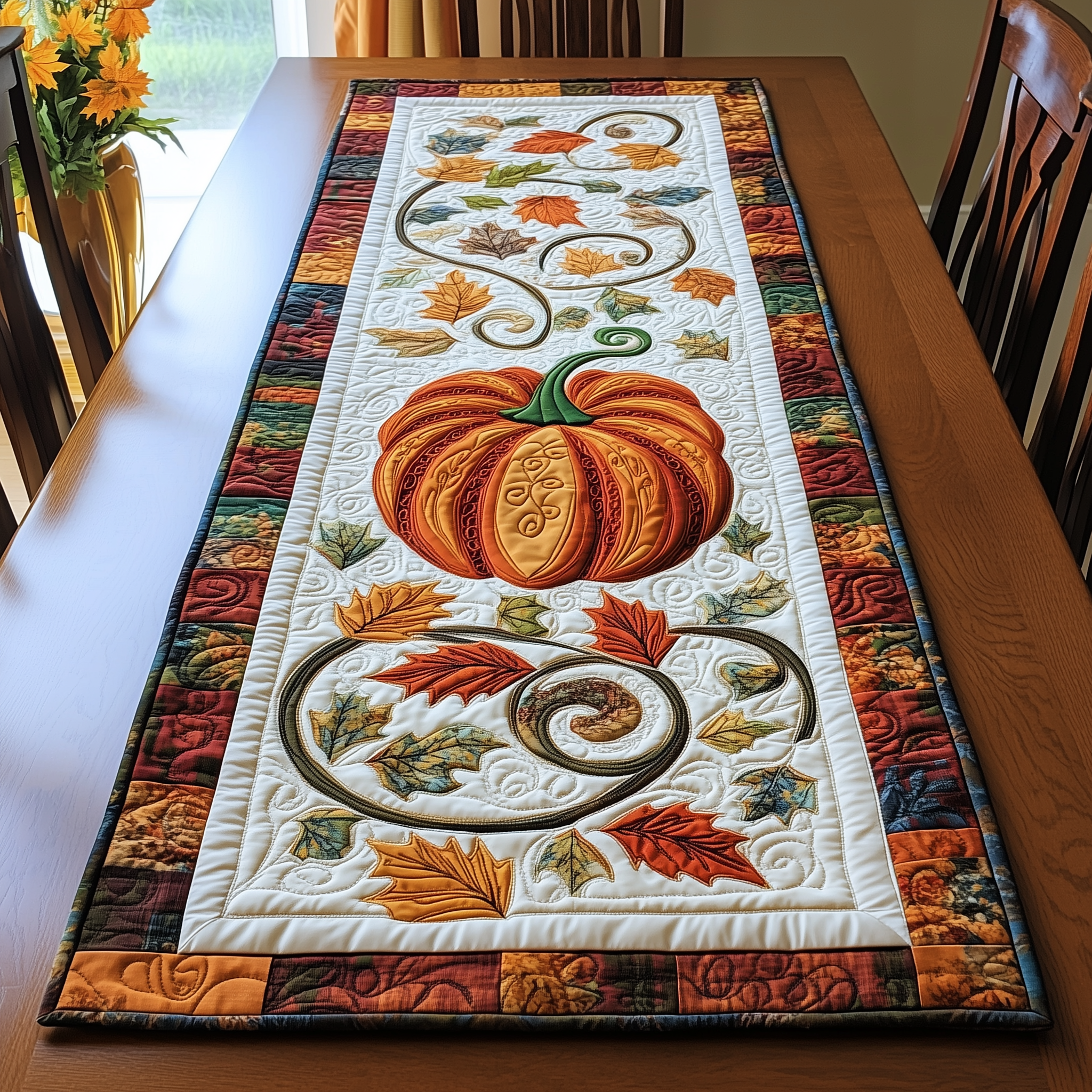 Pumpkin Quilted Table Runner Holiday Dining Table Runner Autumn Fall Indoor Decorations-1 Pumpkin Quilted Table Runner Holiday Dining Table Runner Autumn Fall Indoor Decorations-1