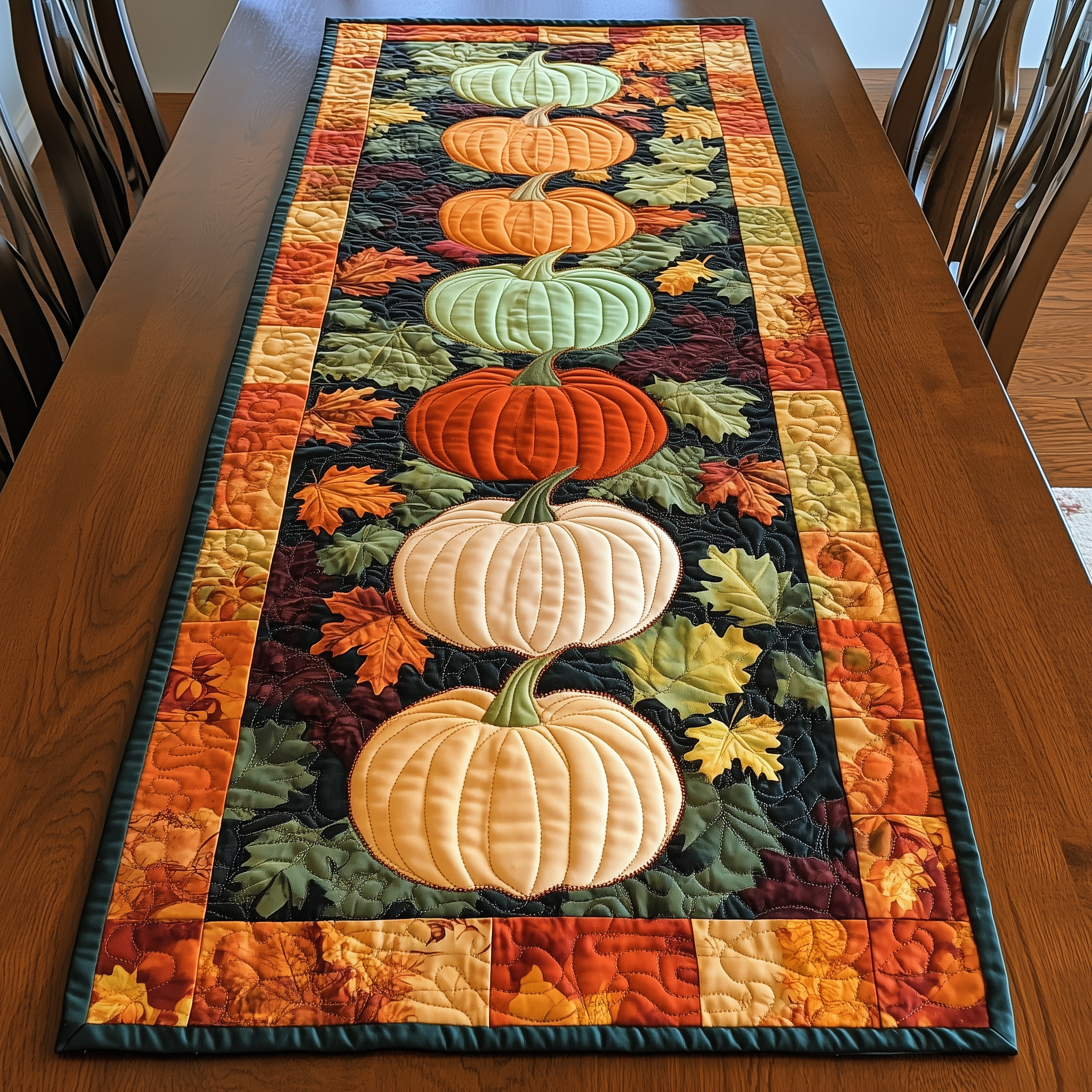 Pumpkins Quilted Table Runner Holiday Dining Table Runner Autumn Fall Indoor Decorations-1 Pumpkins Quilted Table Runner Holiday Dining Table Runner Autumn Fall Indoor Decorations-1