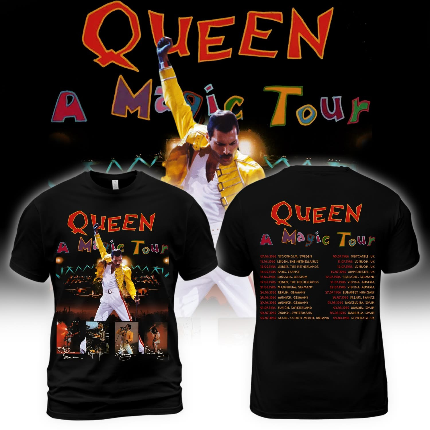 Queen A Magic Tour 1986 Throwback T-Shirt Queen Rock Band Merchandise Best Fan Gifts-1 Queen A Magic Tour 1986 Throwback T-Shirt Queen Rock Band Merchandise Best Fan Gifts-1